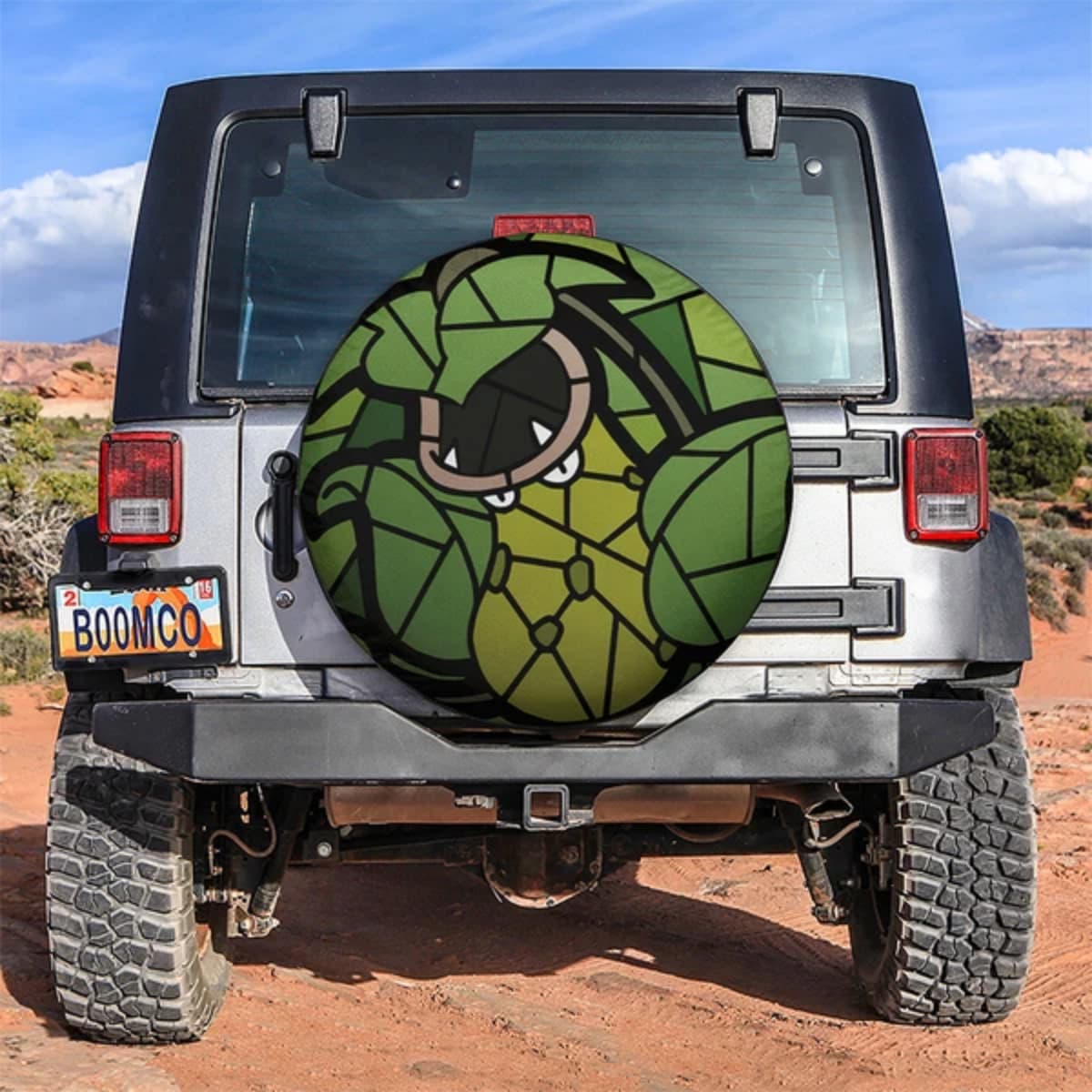 Pokemon Rayquaza Green Dragon Stained Glass Spare Tire Cover for Jeep, SUV & RV