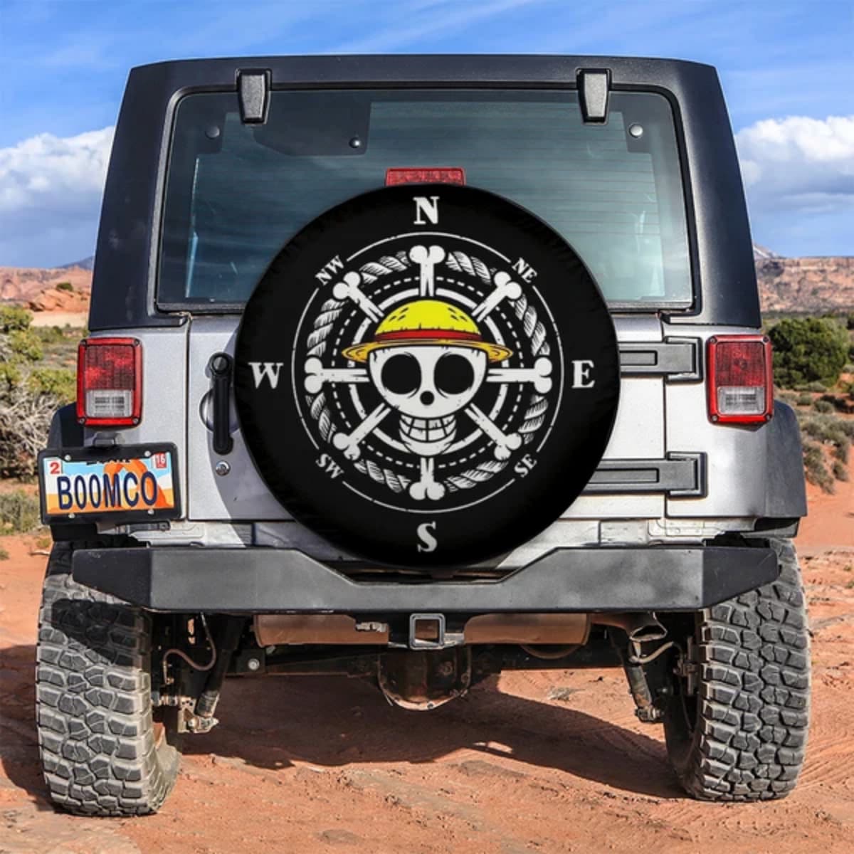 One Piece Straw Hat Pirates Compass Skull Logo Spare Tire Cover for Jeep, SUV & RV