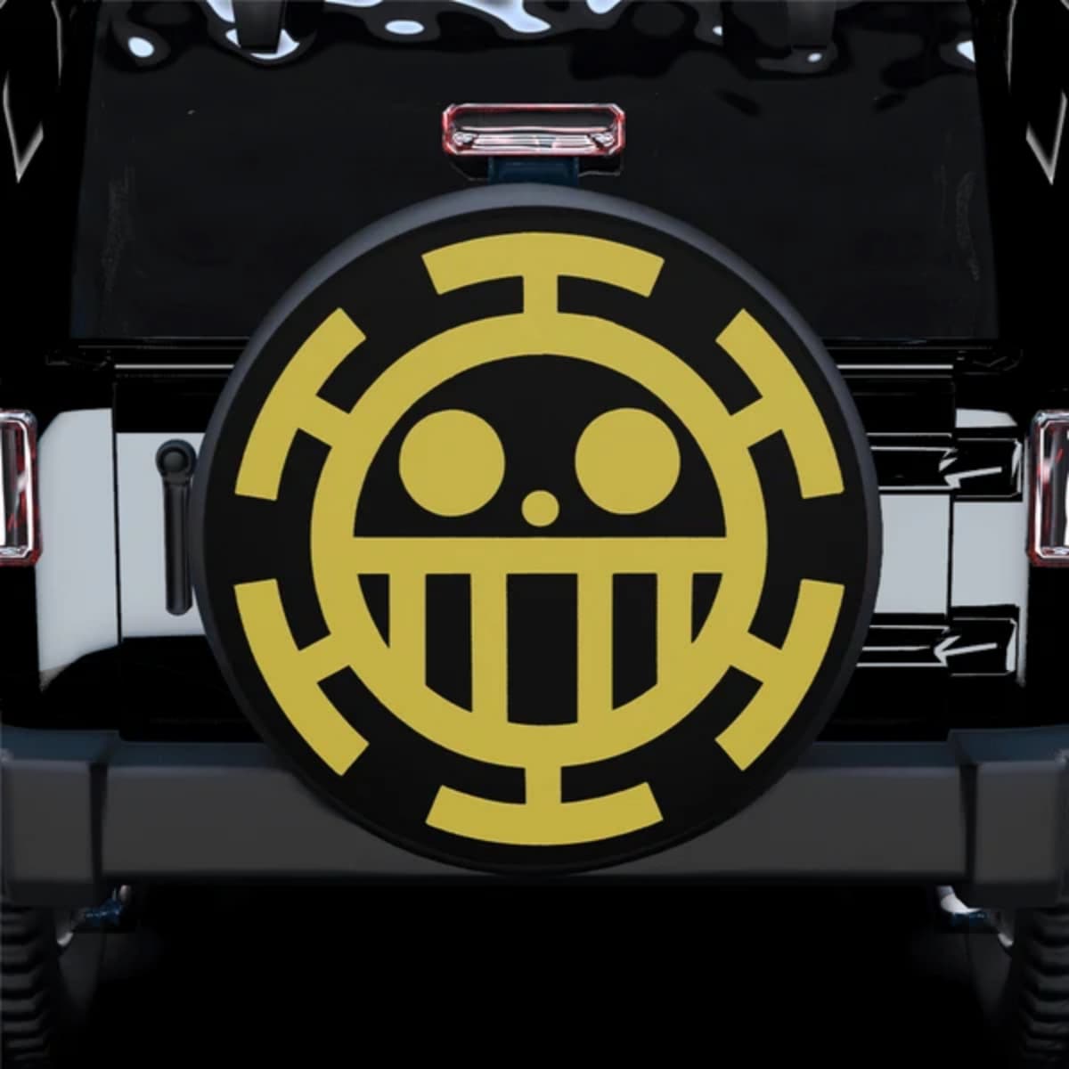 One Piece Trafalgar Law Heart Pirates Gold Skull Logo Spare Tire Cover for Jeep, SUV & RV