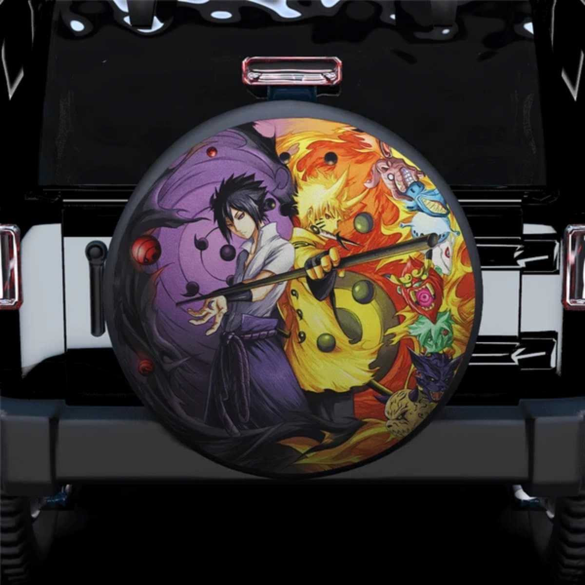 Naruto & Sasuke Anime Tailed Beasts Battle Spare Tire Cover for Jeep, SUV & RV