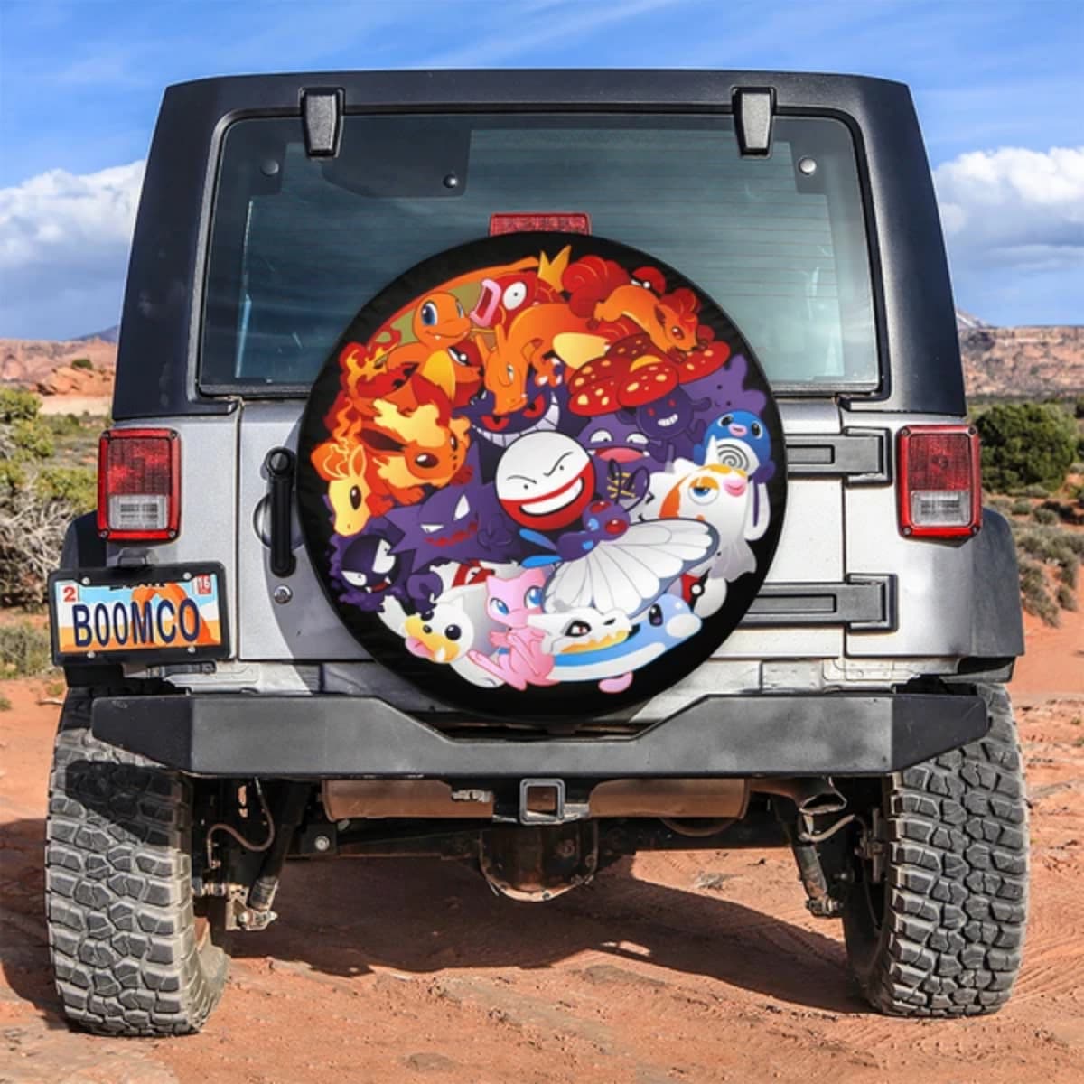 Pokemon Kanto Favorites Character Collage Anime Spare Tire Cover for Jeep, SUV & RV