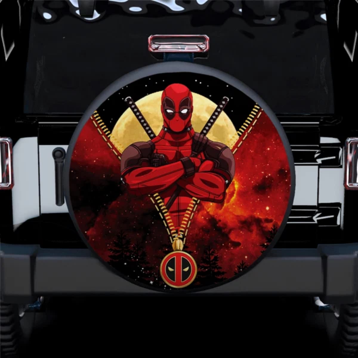 Marvel Deadpool Red Samurai Swords Moonlight Spare Tire Cover for Jeep, SUV & RV