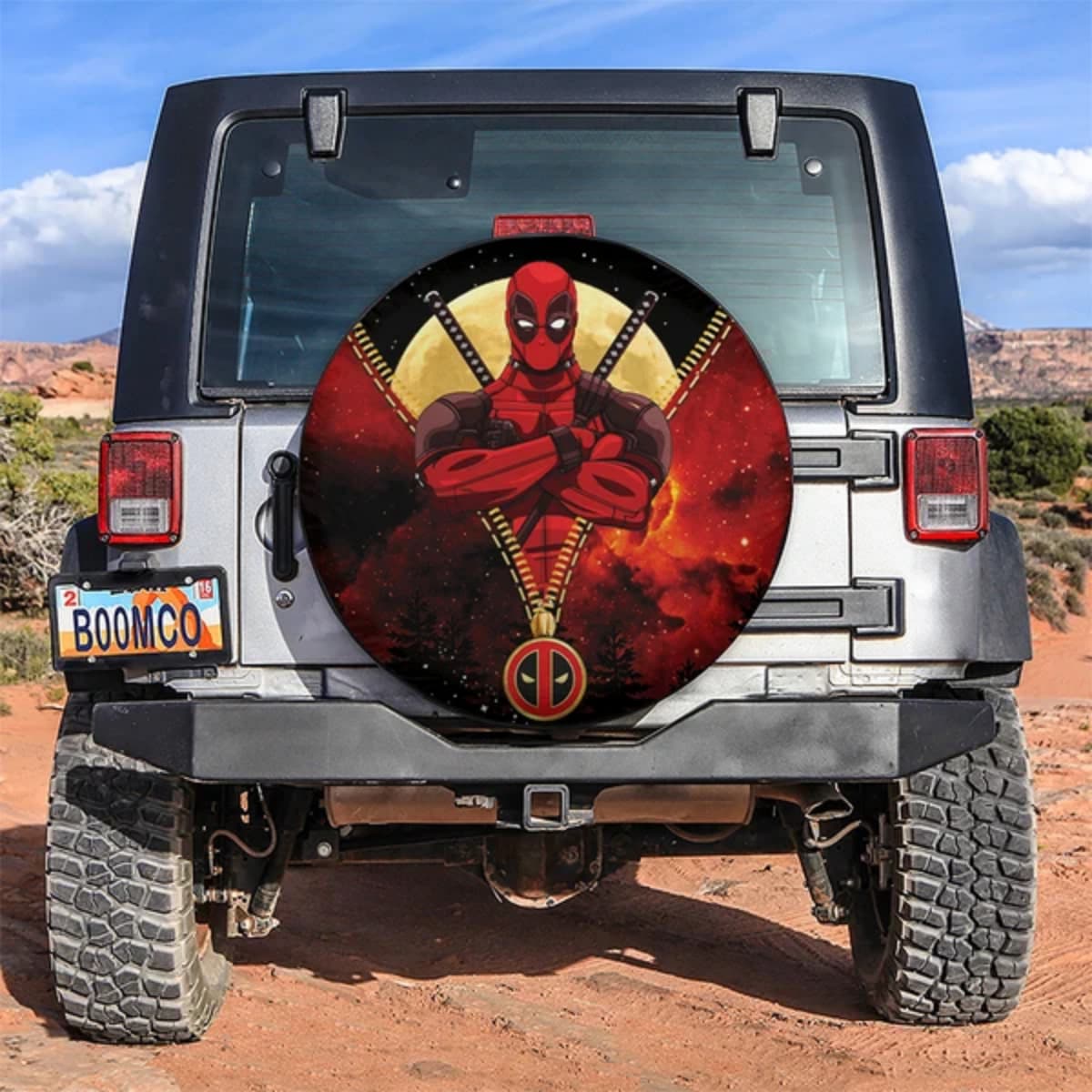 Marvel Deadpool Red Samurai Swords Moonlight Spare Tire Cover for Jeep, SUV & RV