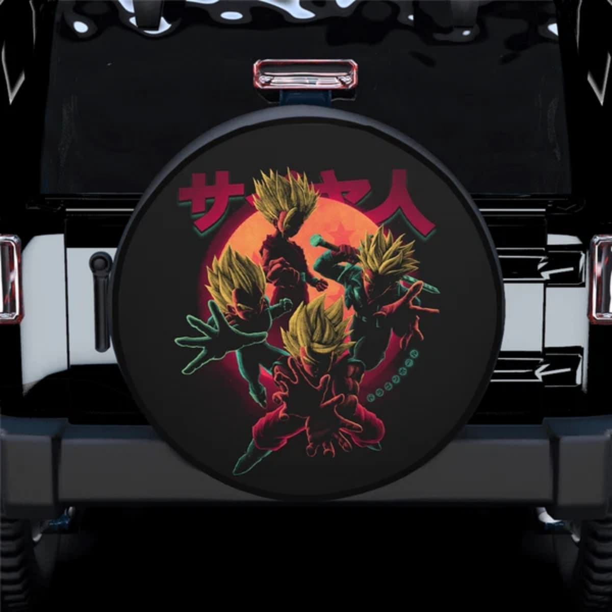 Dragon Ball Z Super Saiyan Trio Sunset Anime Spare Tire Cover for Jeep, SUV & RV