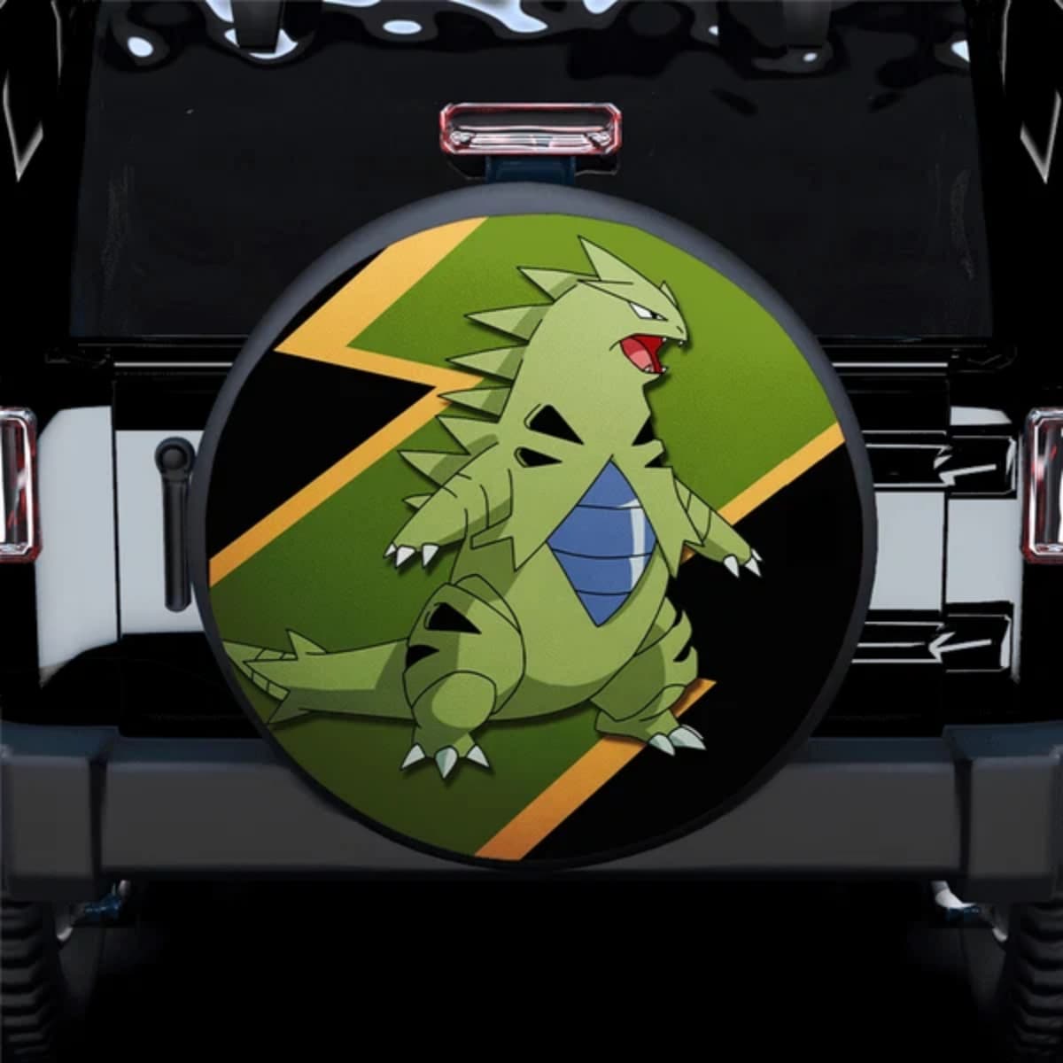 Pokemon Tyranitar Green Rock Type Anime Spare Tire Cover for Jeep, SUV & RV