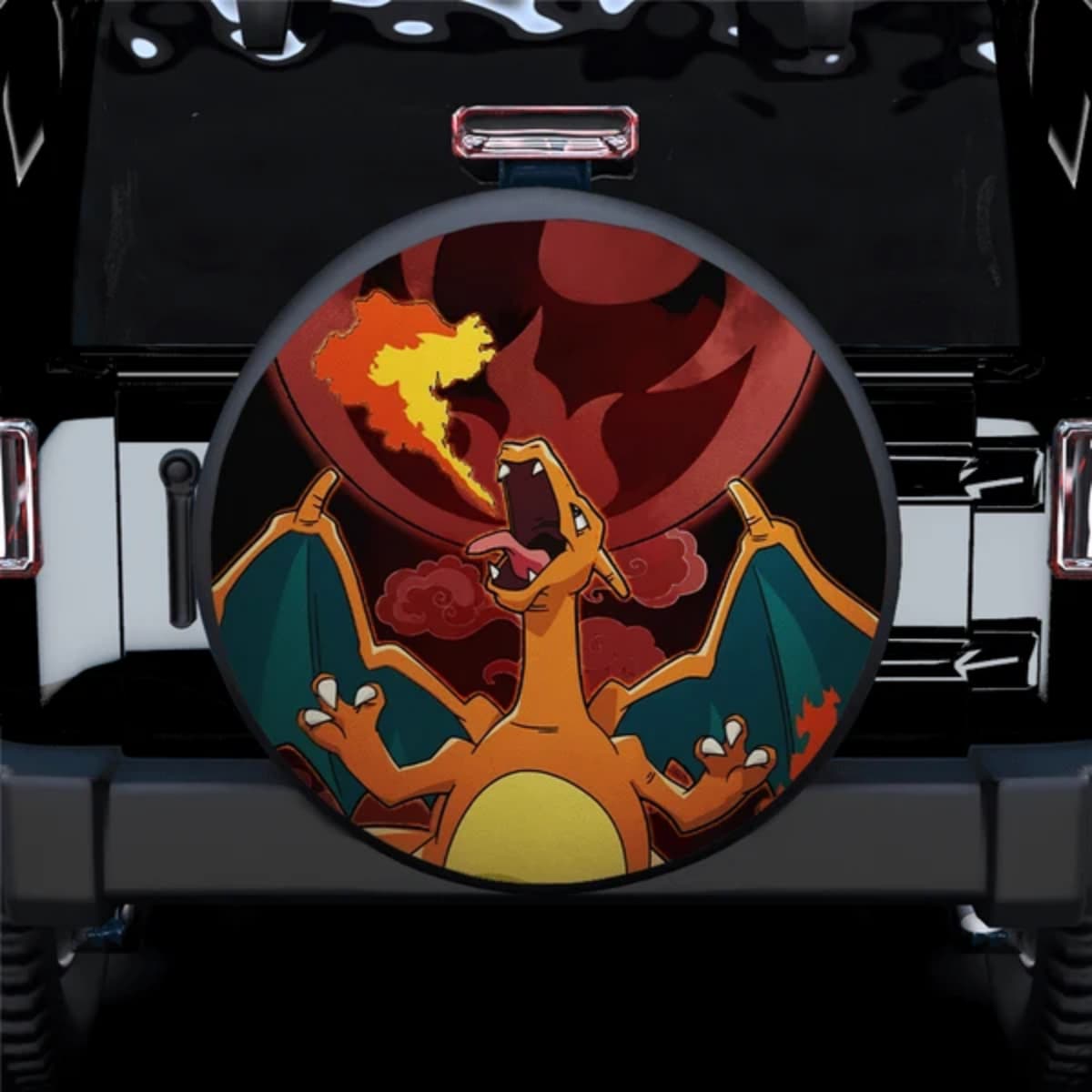 Pokemon Charizard Fire Breathing Dragon Anime Spare Tire Cover for Jeep, SUV & RV