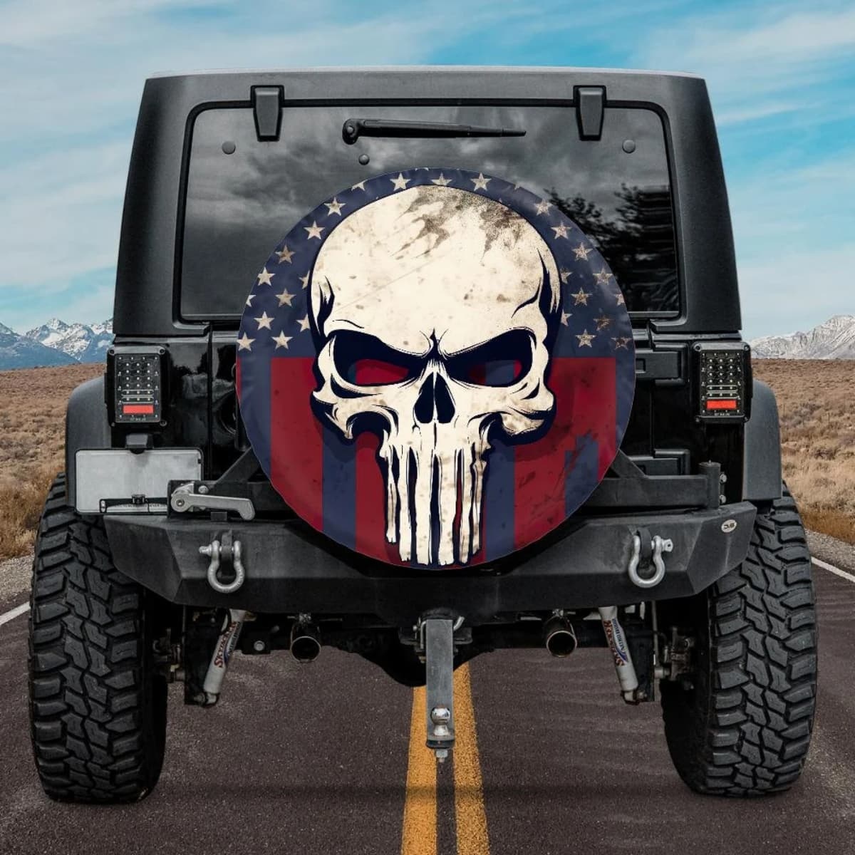 The Punisher American Flag Skull Spare Tire Cover for Jeep, SUV & RV-Trailcover
