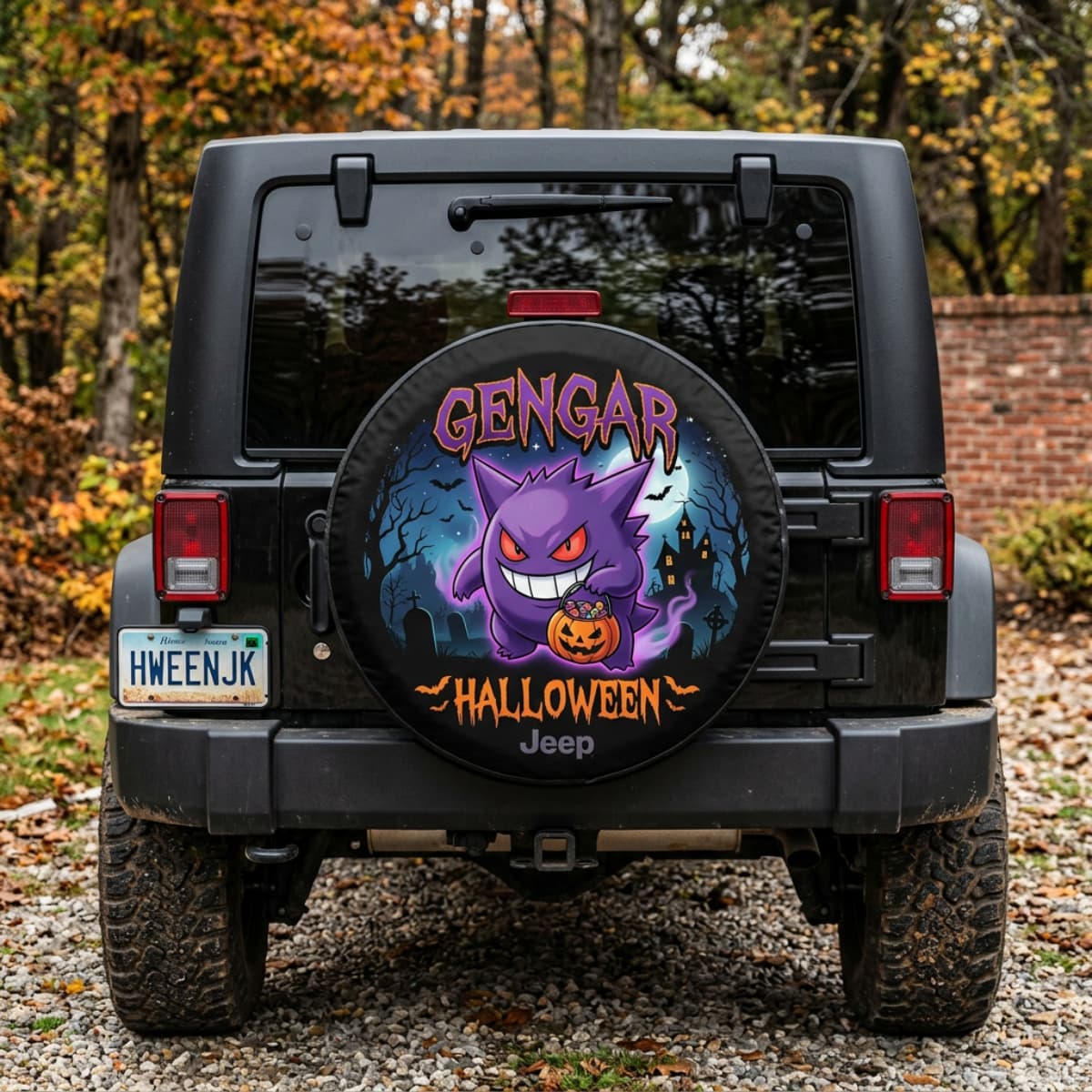 Pokemon Gengar Halloween Pumpkin Trick-or-Treat Spare Tire Cover for Jeep, SUV & RV
