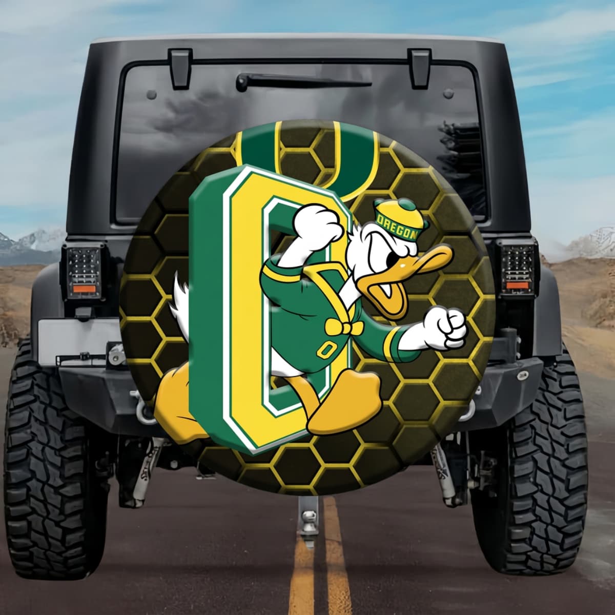 Oregon Ducks Donald Duck Honeycomb Spare Tire Cover for Jeep, SUV & RV