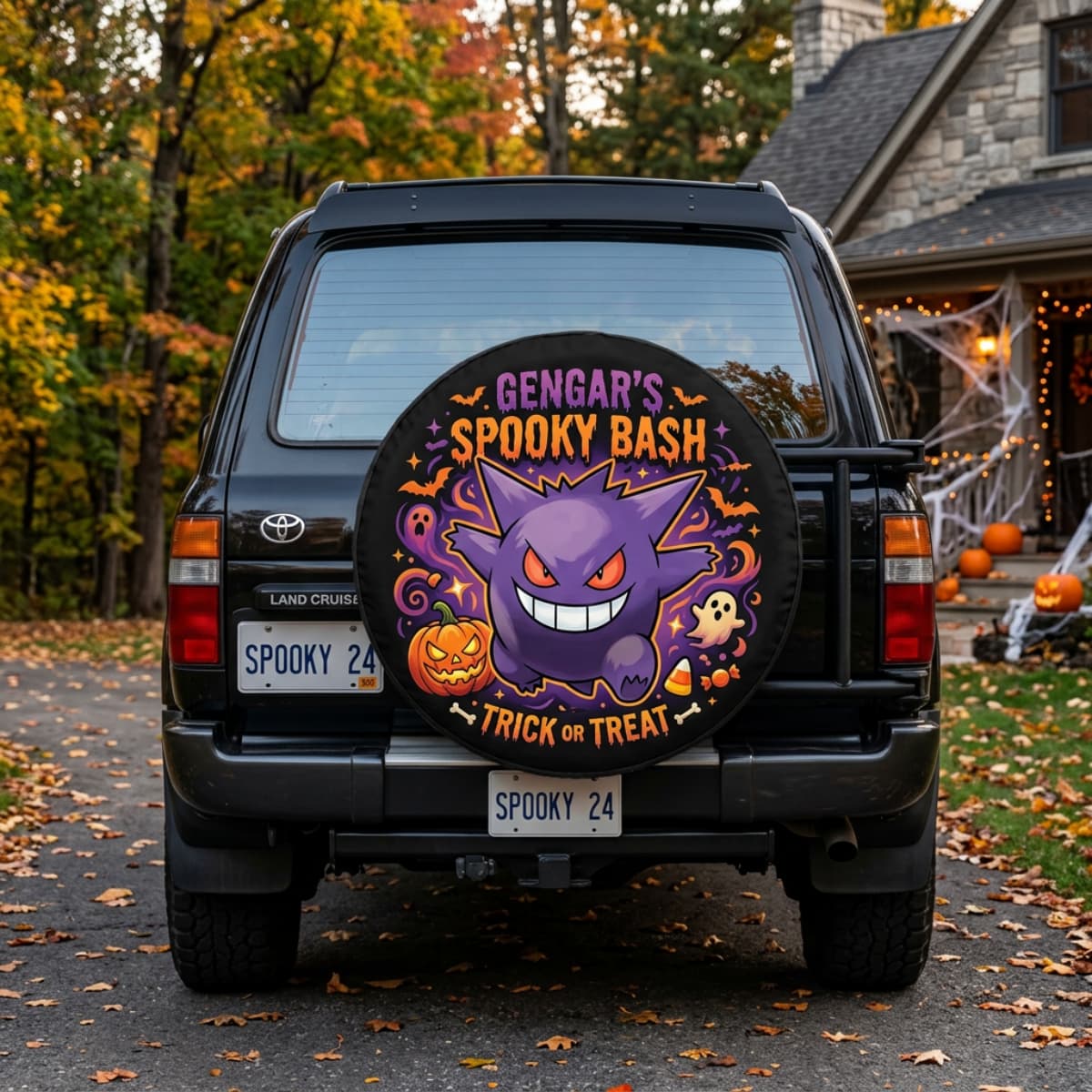 Pokemon Gengar Halloween “Trick or Treat” Spare Tire Cover for Jeep, SUV & RV