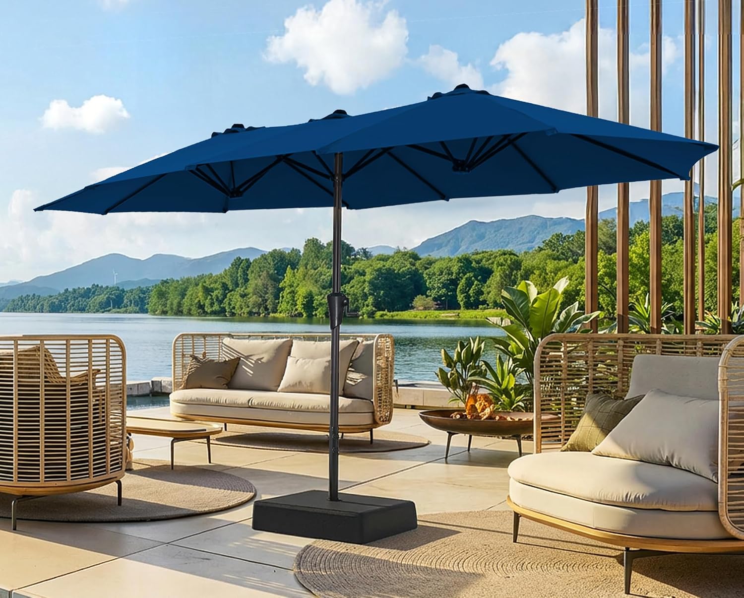 13FT Extra Large Double-Sided Outdoor Patio Umbrella with Base, Fade-Resistant Canopy for Pool, Deck, Garden & Backyard – Light Blue