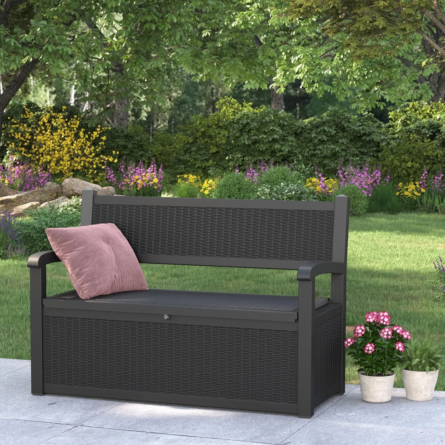 Weatherproof Plastic Patio Storage Bench with Seating