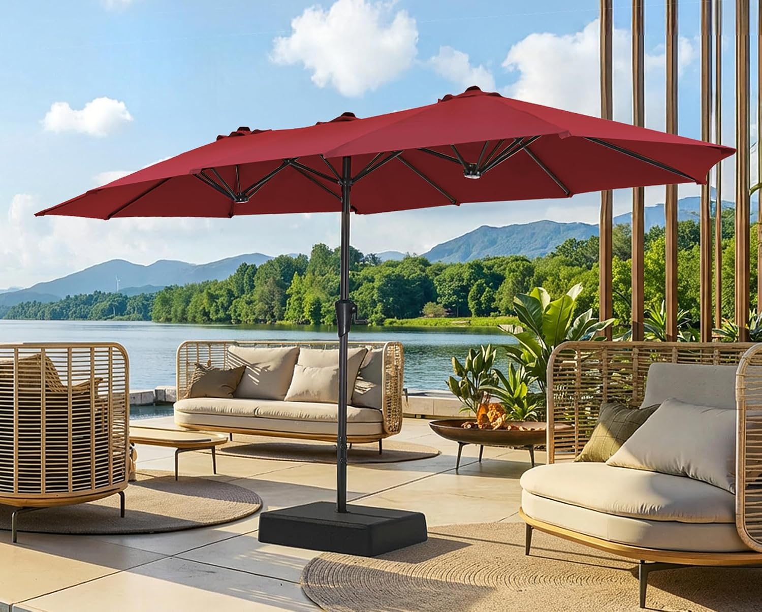 13FT Extra Large Double-Sided Outdoor Patio Umbrella with Base, Fade-Resistant Canopy for Pool, Deck, Garden & Backyard – Light Blue