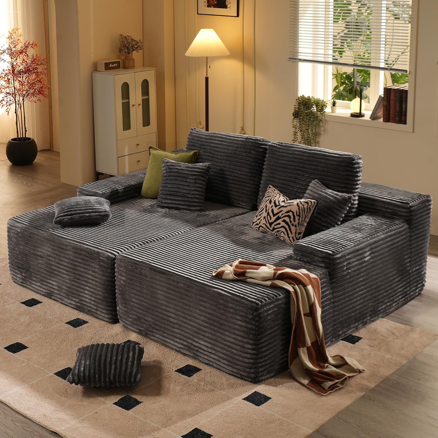 Ovios 58" Oversized Round Chair Lounge Chaise - No Assembly Required Cloud Cuddle Sofa Bed for Living Room, Pink (Plush Corduroy)