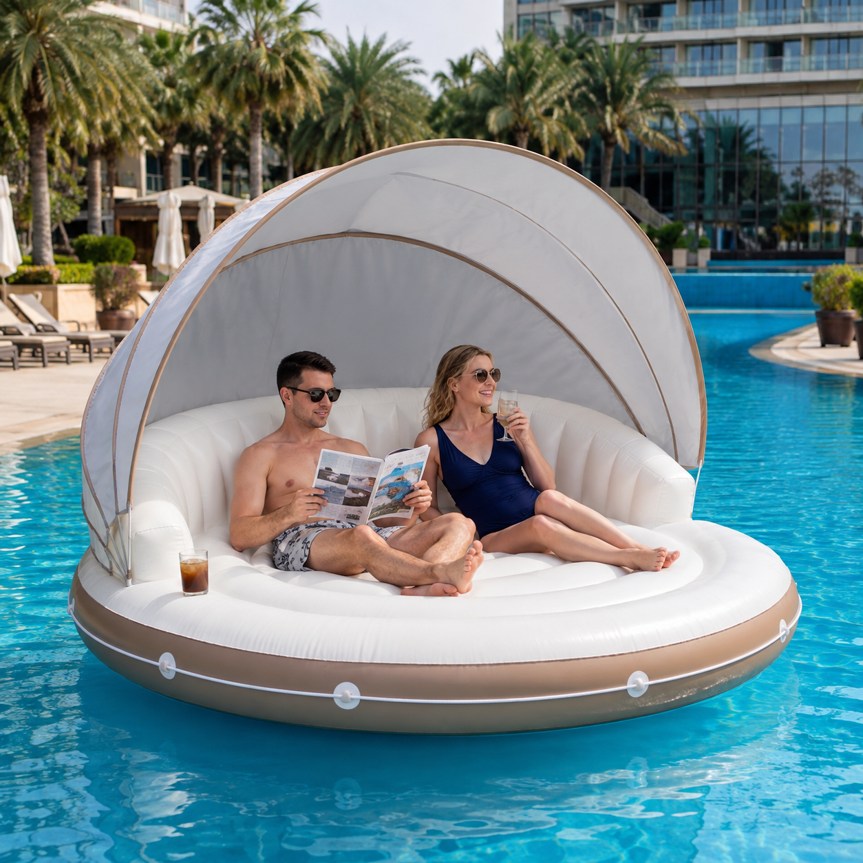 🔥 50% OFF Summer Special | Inflatable Floating Island with Retractable Sunshade 🏖️🍹
