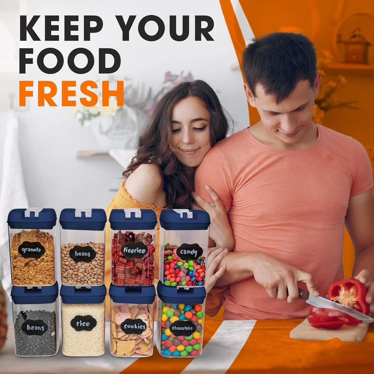 Cheer Collection Set of 8 Uniform Size Airtight Food Storage Containers