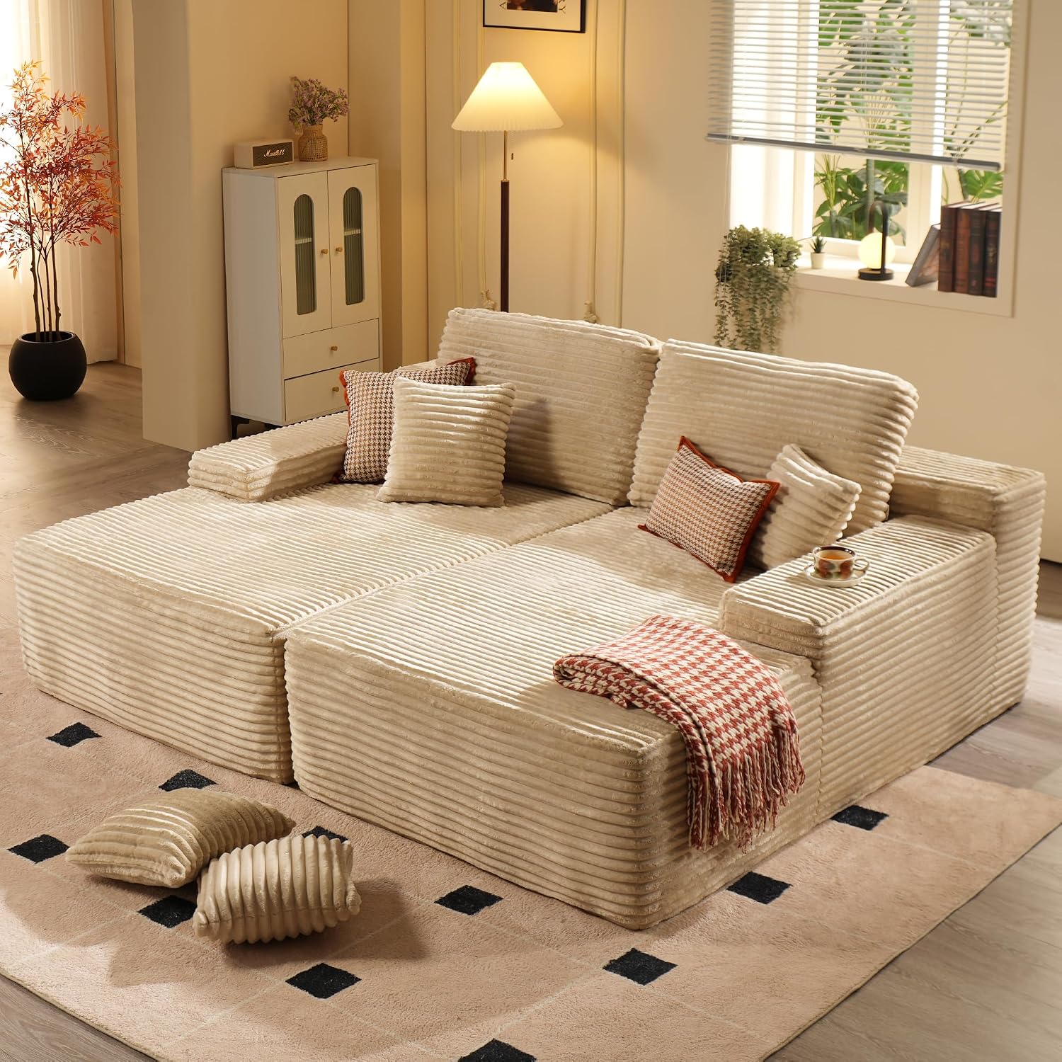 Ovios 58" Oversized Round Chair Lounge Chaise - No Assembly Required Cloud Cuddle Sofa Bed for Living Room, Pink (Plush Corduroy)