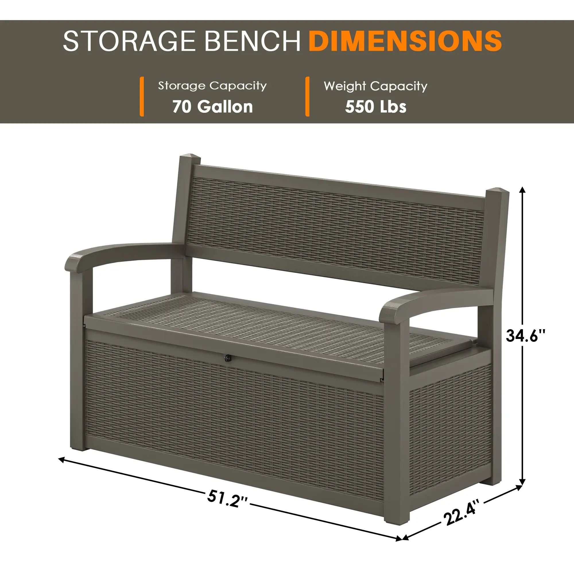 Weatherproof Plastic Patio Storage Bench with Seating