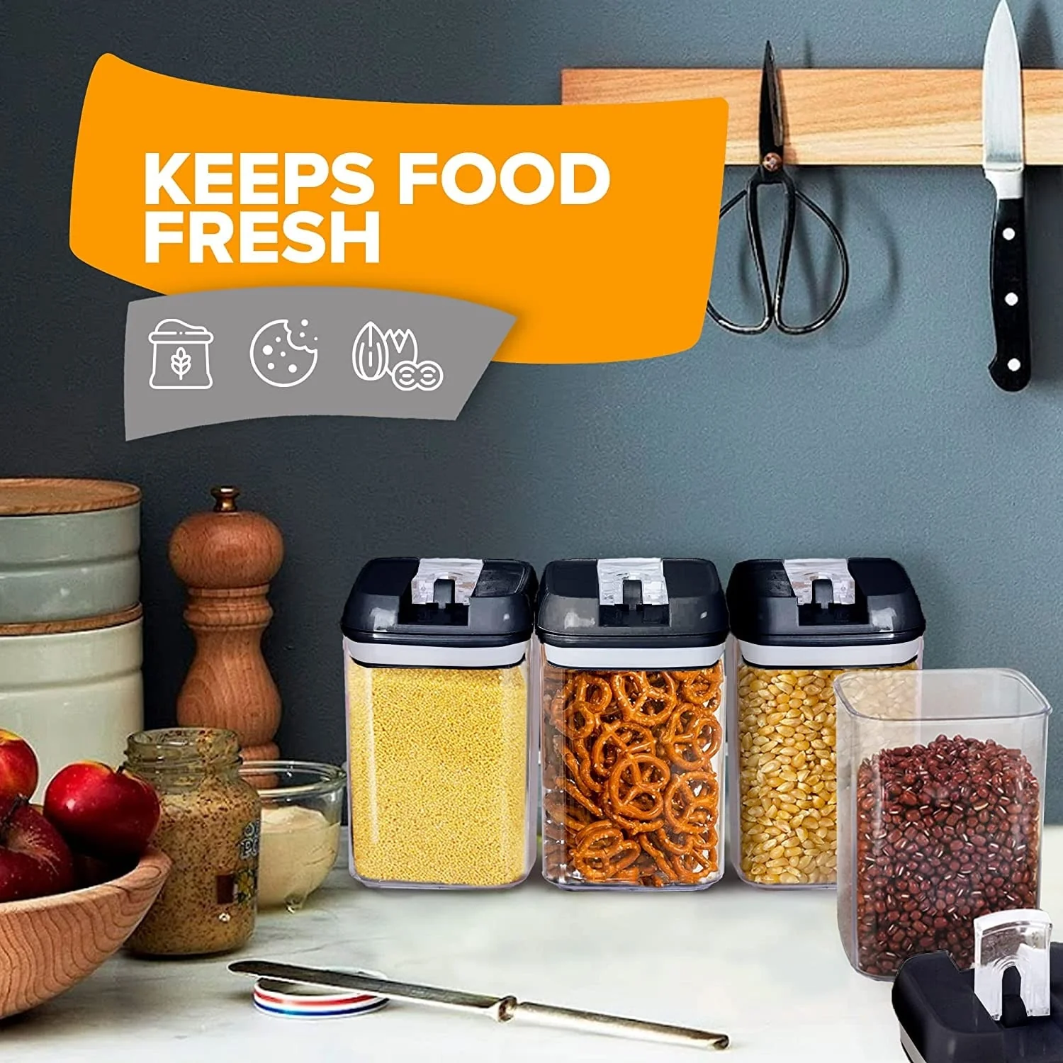 Cheer Collection Set of 8 Uniform Size Airtight Food Storage Containers