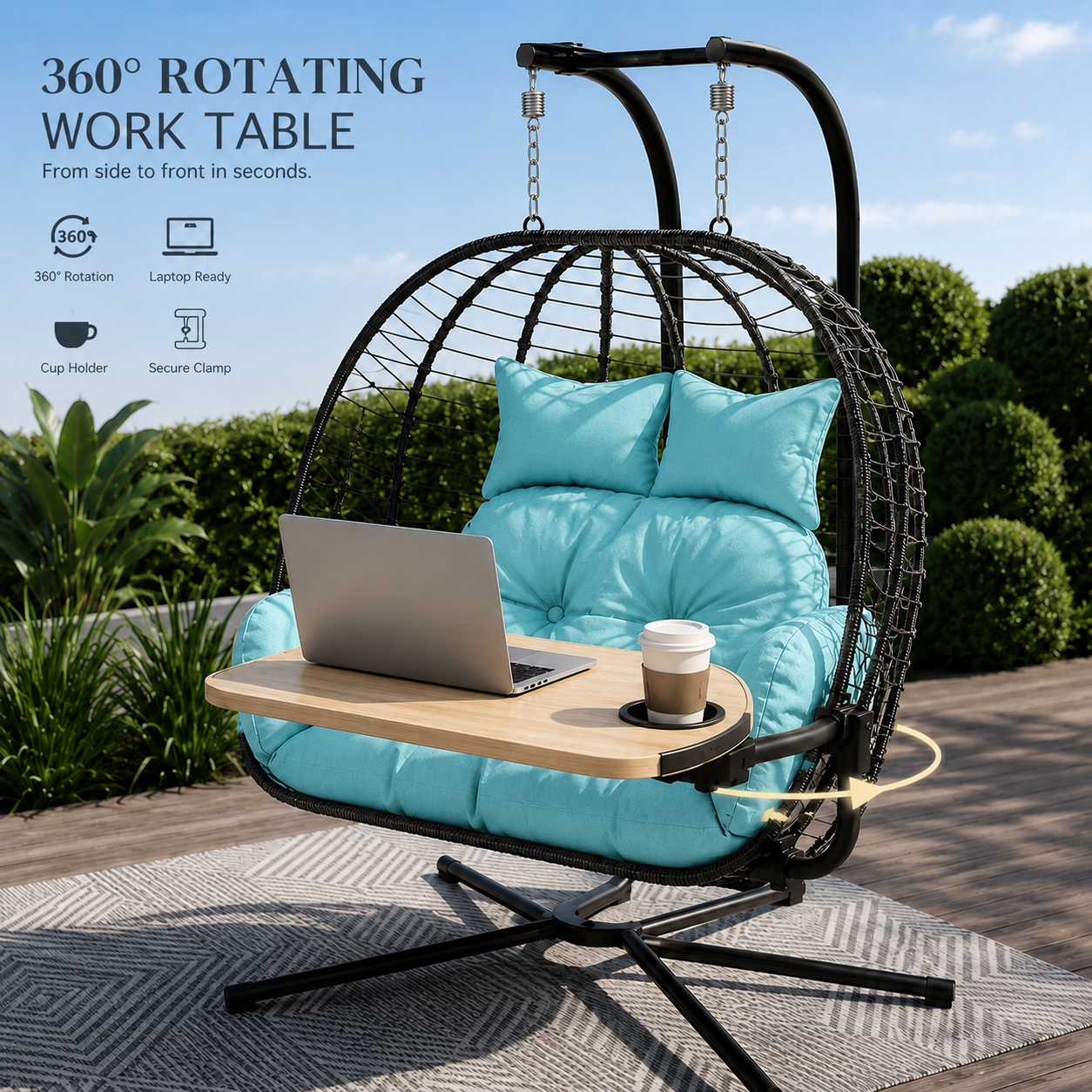 All-Weather 2-Seater Hanging Egg Chair with Stand | Heavy-Duty Lounger (317 kg)