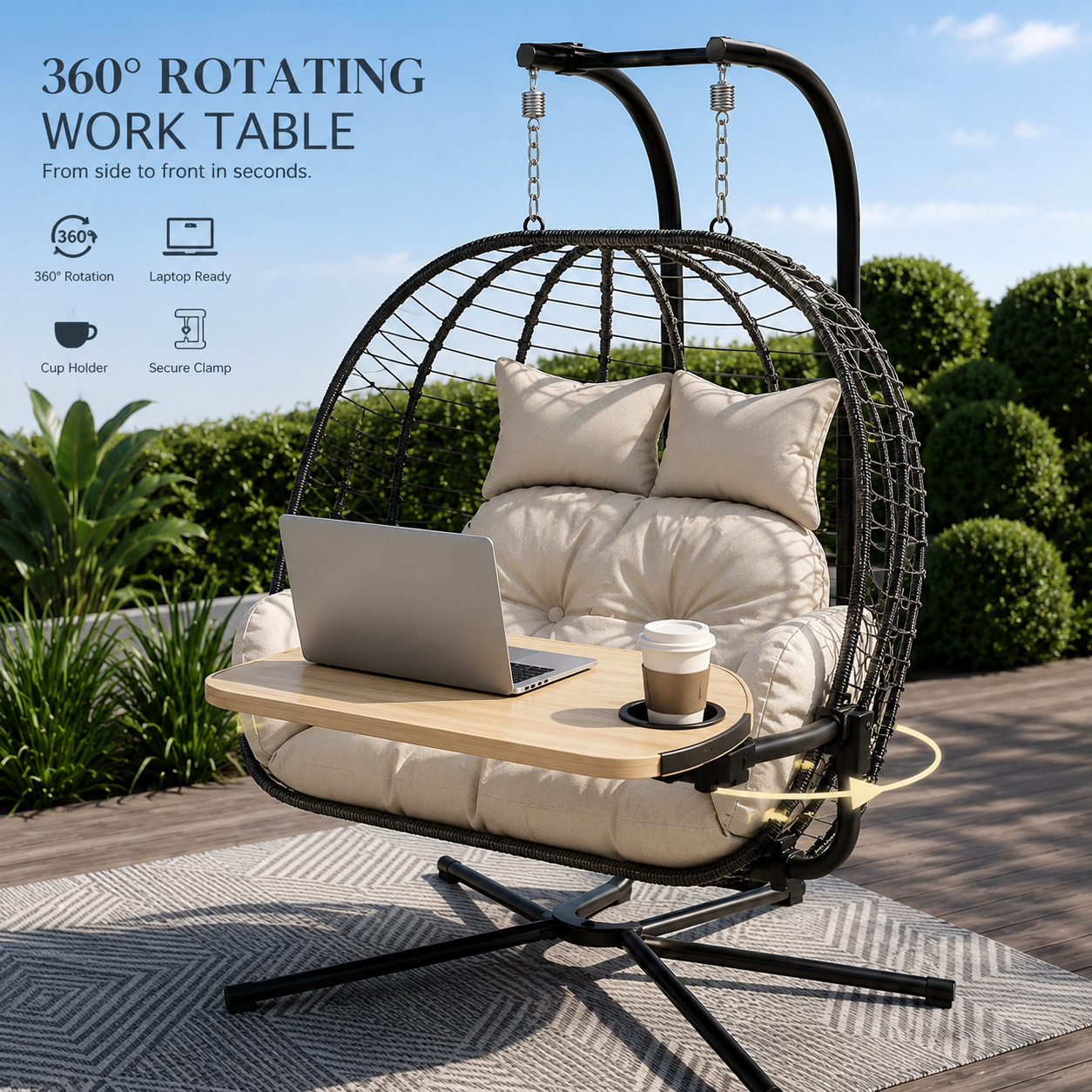 All-Weather 2-Seater Hanging Egg Chair with Stand | Heavy-Duty Lounger (317 kg)