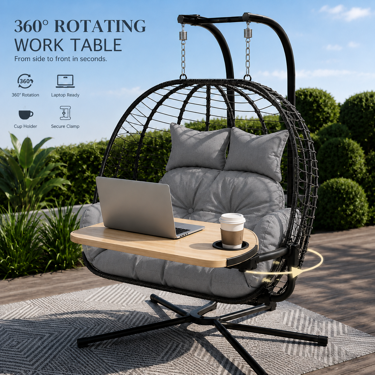 All-Weather 2-Seater Hanging Egg Chair with Stand | Heavy-Duty Lounger (317 kg)