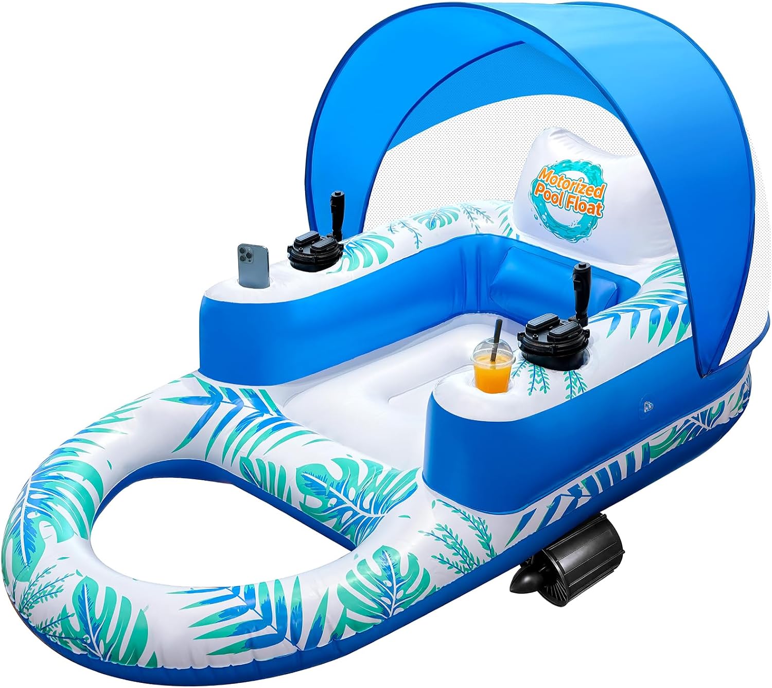 Motorized Pool Float with Canopy, Water Jet & 360° Control