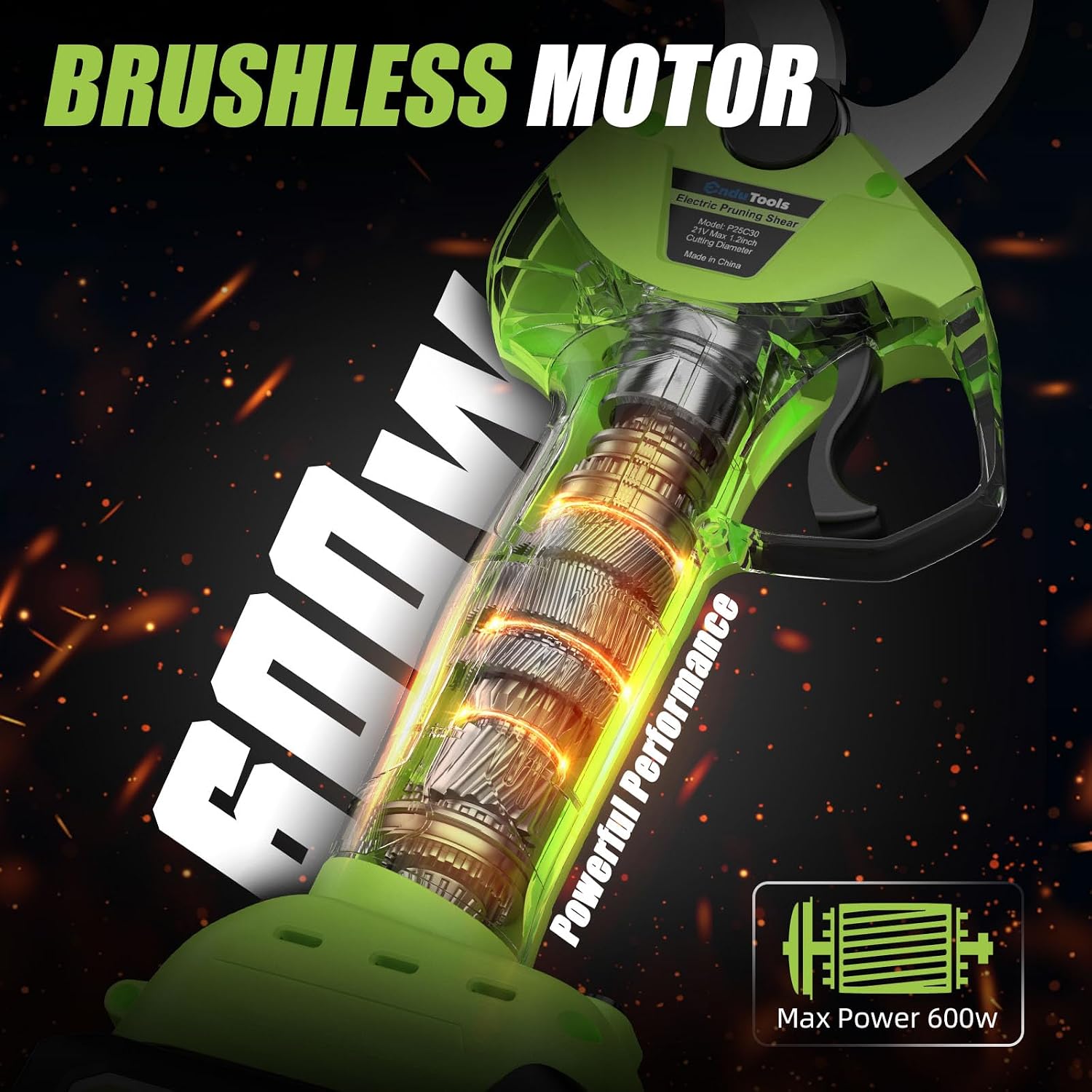 Endutools Cordless Electric Pruner – Heavy Duty 30mm Cutting Capacity with Long-Lasting Dual Batteries
