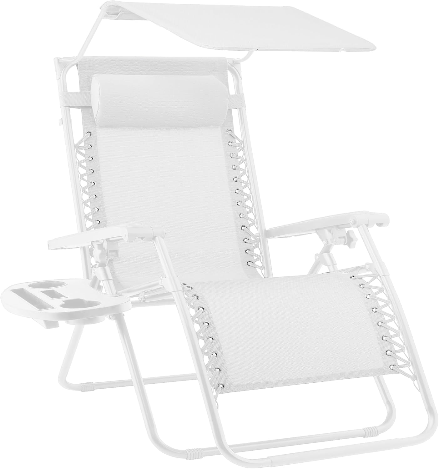 30" Oversized Zero Gravity Folding Lounge Chair with Adjustable Sun Canopy, Headrest & Side Tray for Patio & Outdoor Use