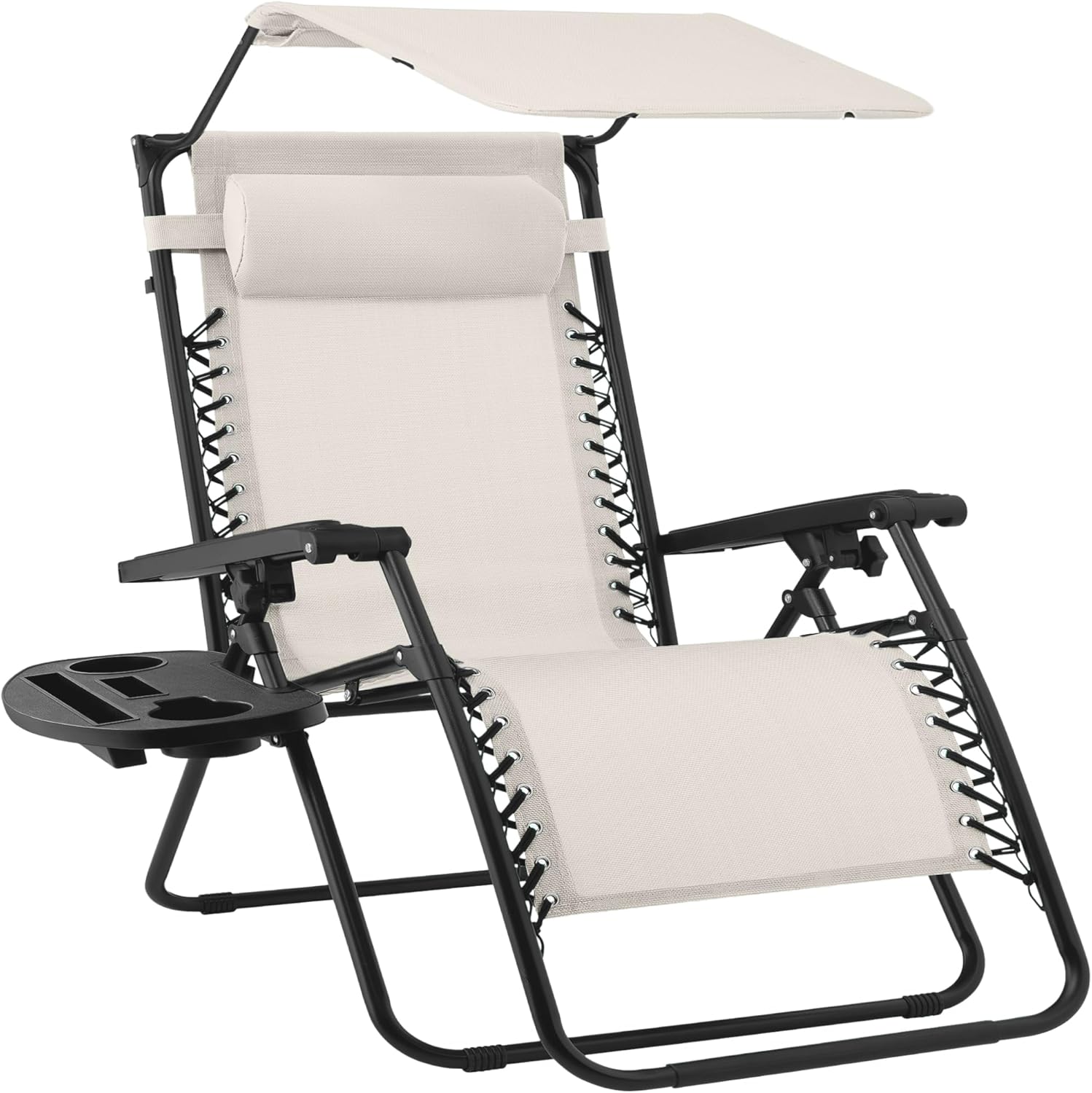 30" Oversized Zero Gravity Folding Lounge Chair with Adjustable Sun Canopy, Headrest & Side Tray for Patio & Outdoor Use