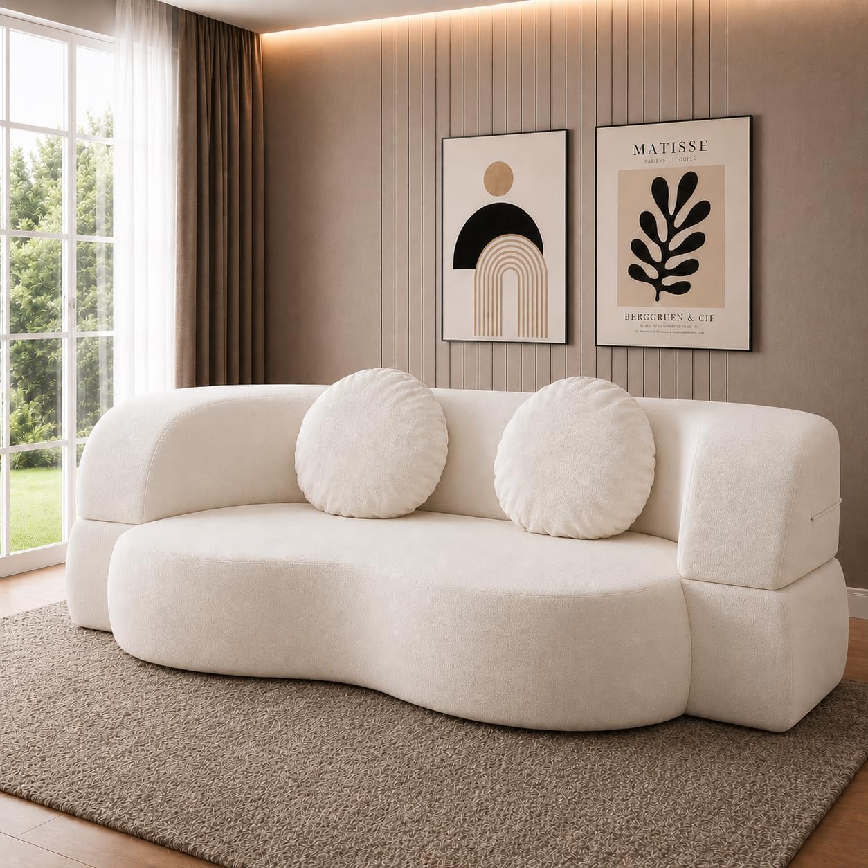 Nuturelly 78" Convertible Sofa Bed, 2-in-1 Floor Couch & Mattress with 2 Pillows, No Assembly Foam Sleeper, White