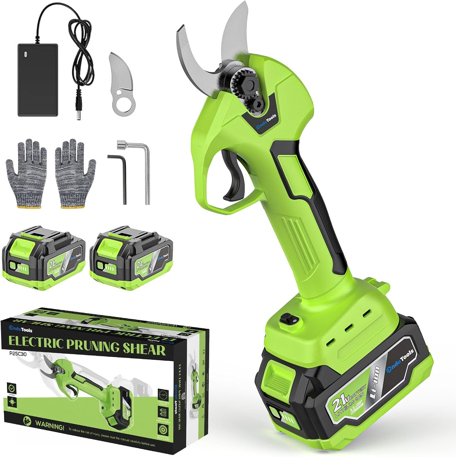 Endutools Cordless Electric Pruner – Heavy Duty 30mm Cutting Capacity with Long-Lasting Dual Batteries