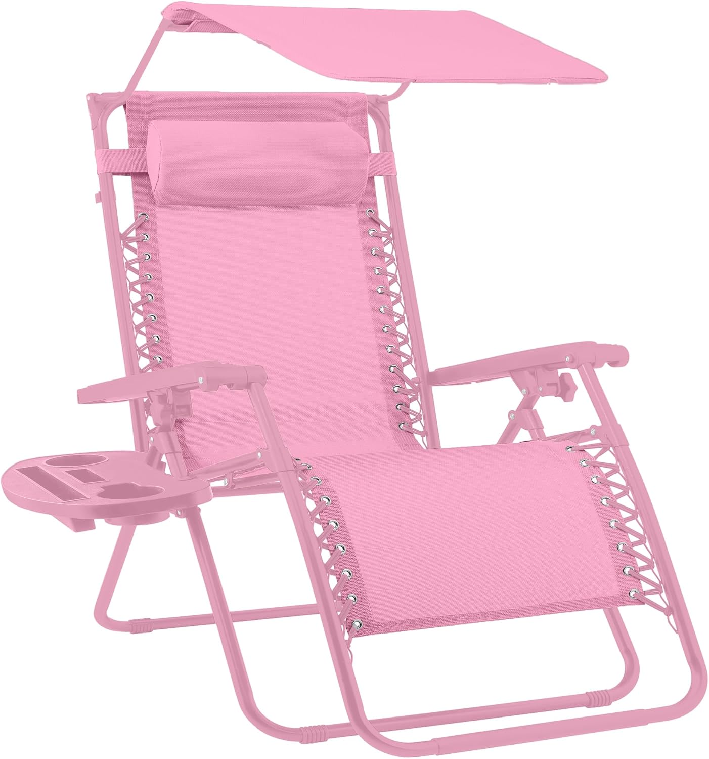30" Oversized Zero Gravity Folding Lounge Chair with Adjustable Sun Canopy, Headrest & Side Tray for Patio & Outdoor Use
