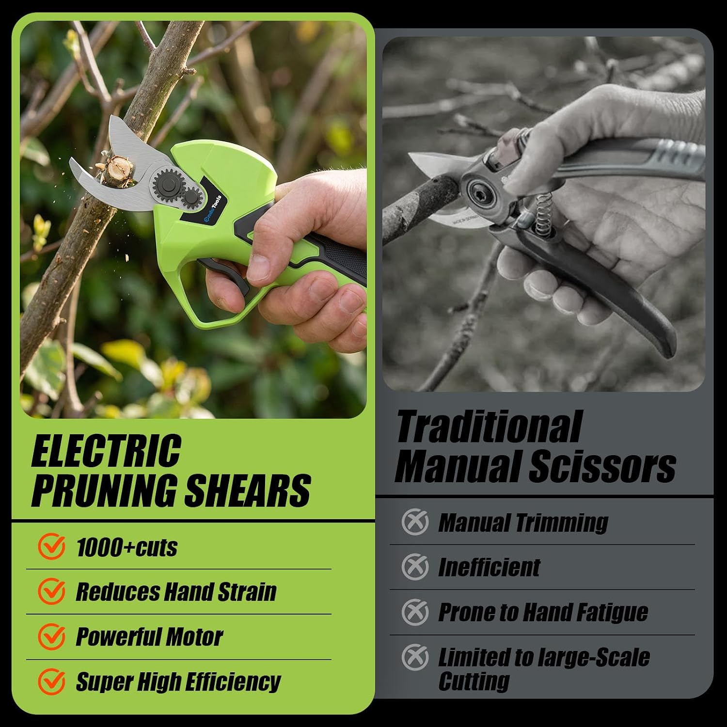 Endutools Cordless Electric Pruner – Heavy Duty 30mm Cutting Capacity with Long-Lasting Dual Batteries