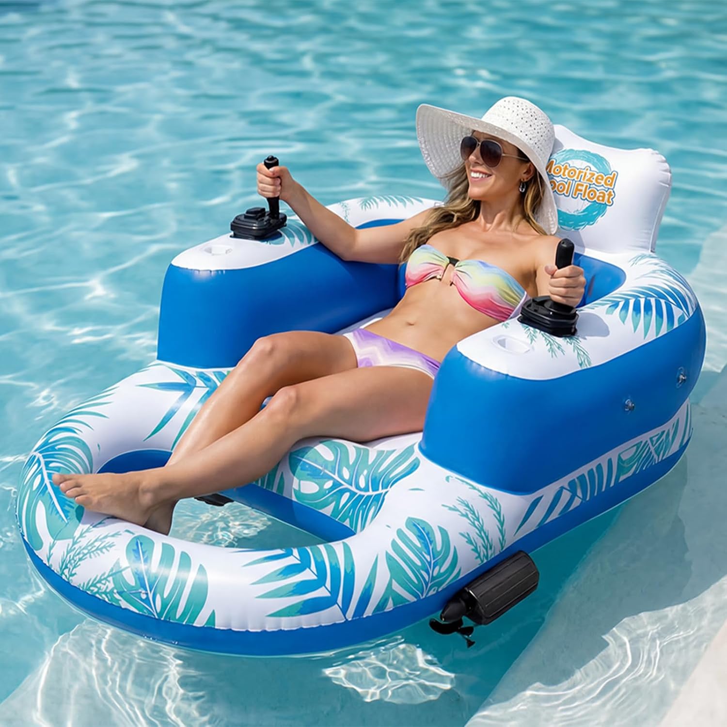 Motorized Pool Float with Canopy, Water Jet & 360° Control