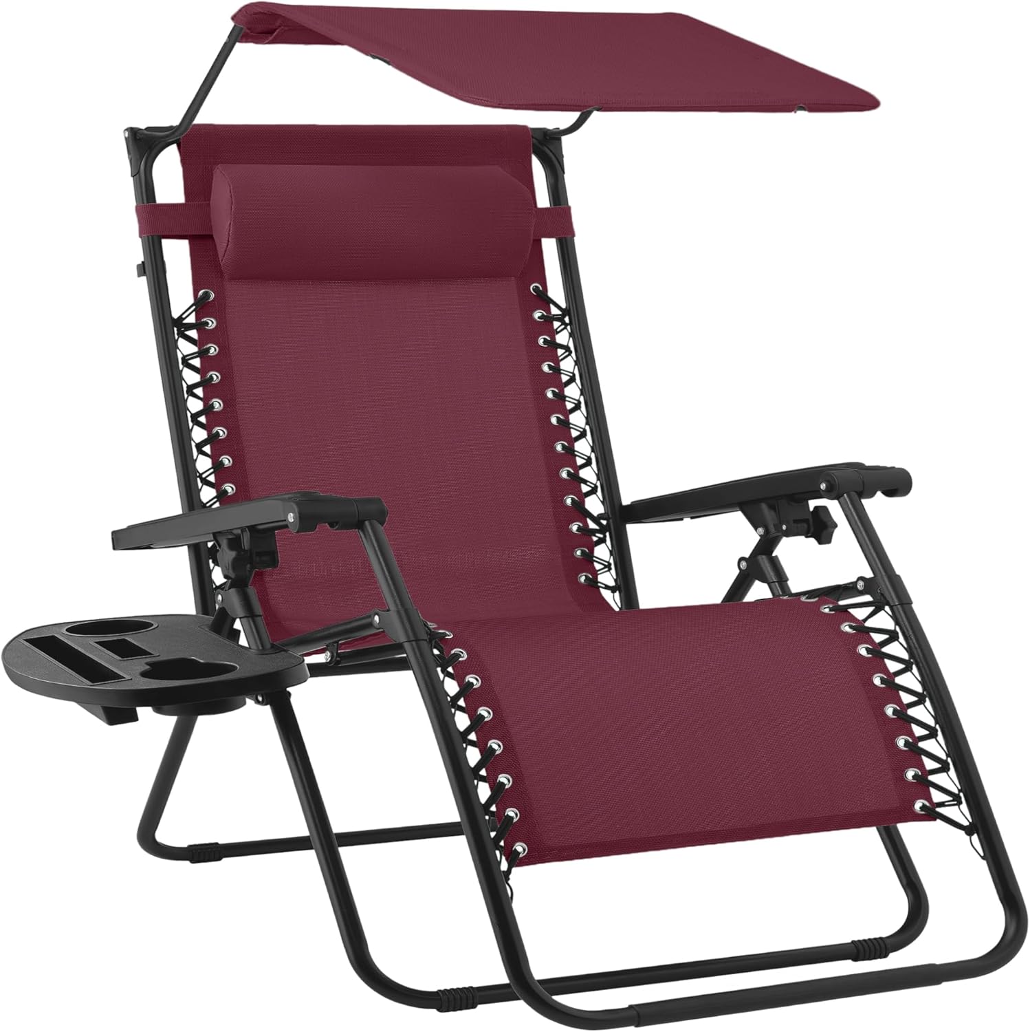 30" Oversized Zero Gravity Folding Lounge Chair with Adjustable Sun Canopy, Headrest & Side Tray for Patio & Outdoor Use