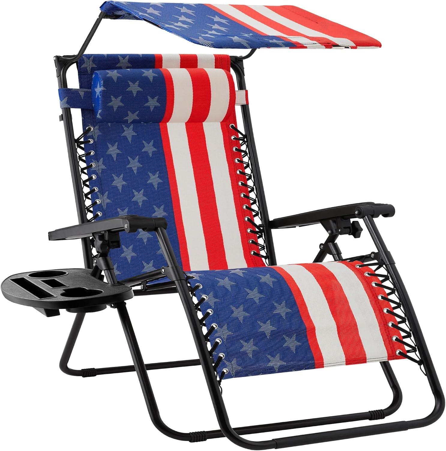 30" Oversized Zero Gravity Folding Lounge Chair with Adjustable Sun Canopy, Headrest & Side Tray for Patio & Outdoor Use