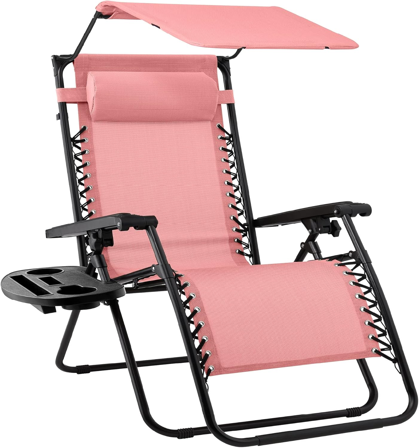 30" Oversized Zero Gravity Folding Lounge Chair with Adjustable Sun Canopy, Headrest & Side Tray for Patio & Outdoor Use