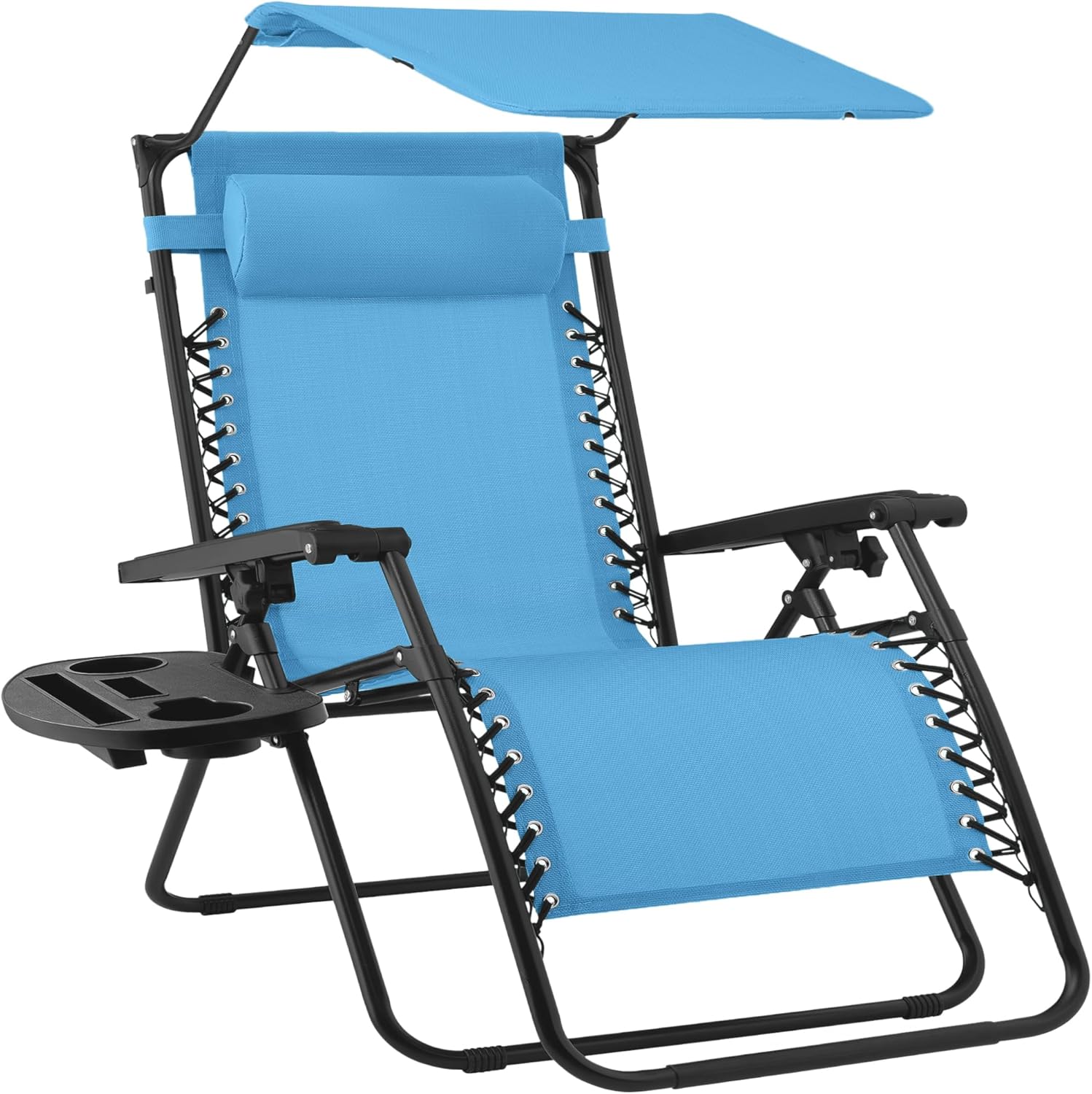30" Oversized Zero Gravity Folding Lounge Chair with Adjustable Sun Canopy, Headrest & Side Tray for Patio & Outdoor Use
