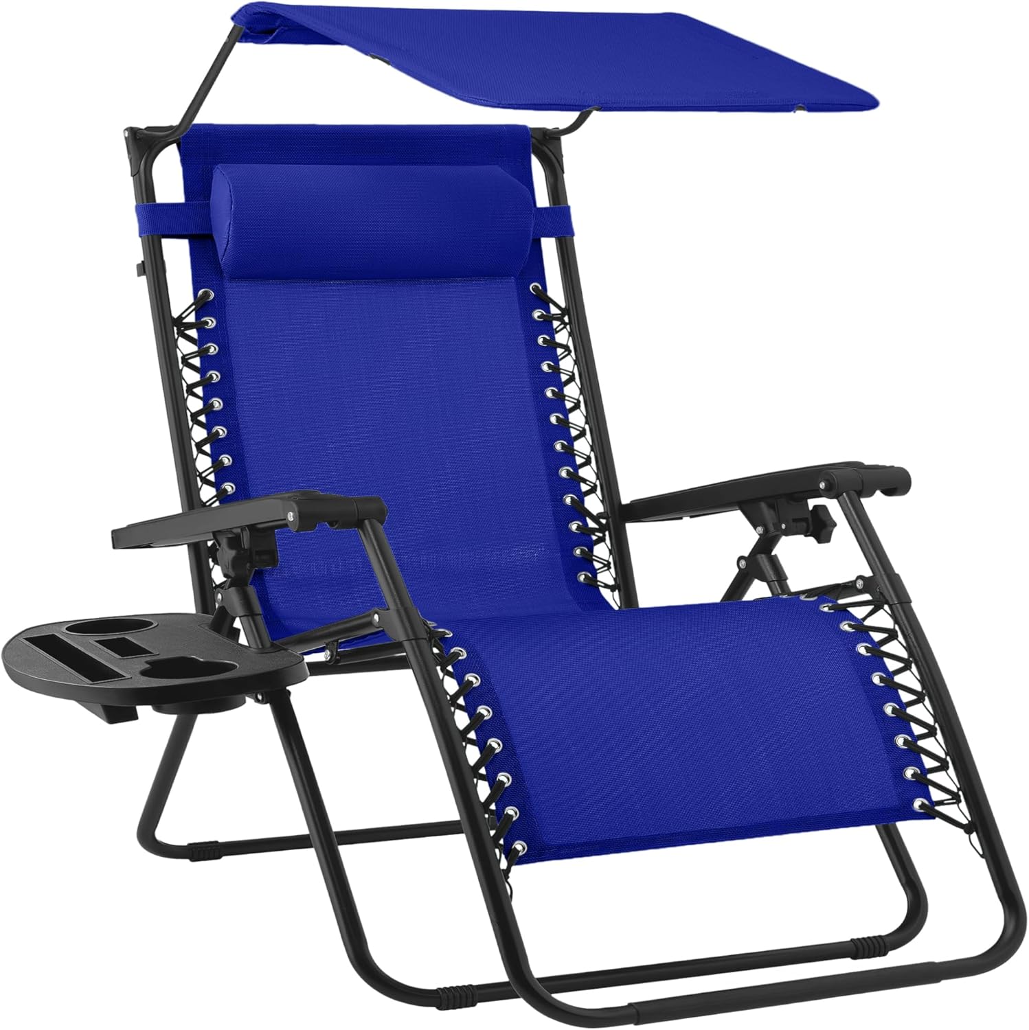 30" Oversized Zero Gravity Folding Lounge Chair with Adjustable Sun Canopy, Headrest & Side Tray for Patio & Outdoor Use