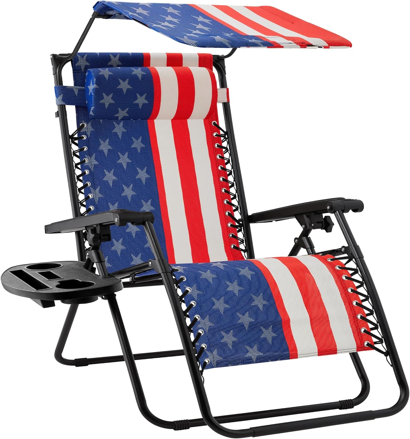 30" Oversized Zero Gravity Folding Lounge Chair with Adjustable Sun Canopy, Headrest & Side Tray for Patio & Outdoor Use