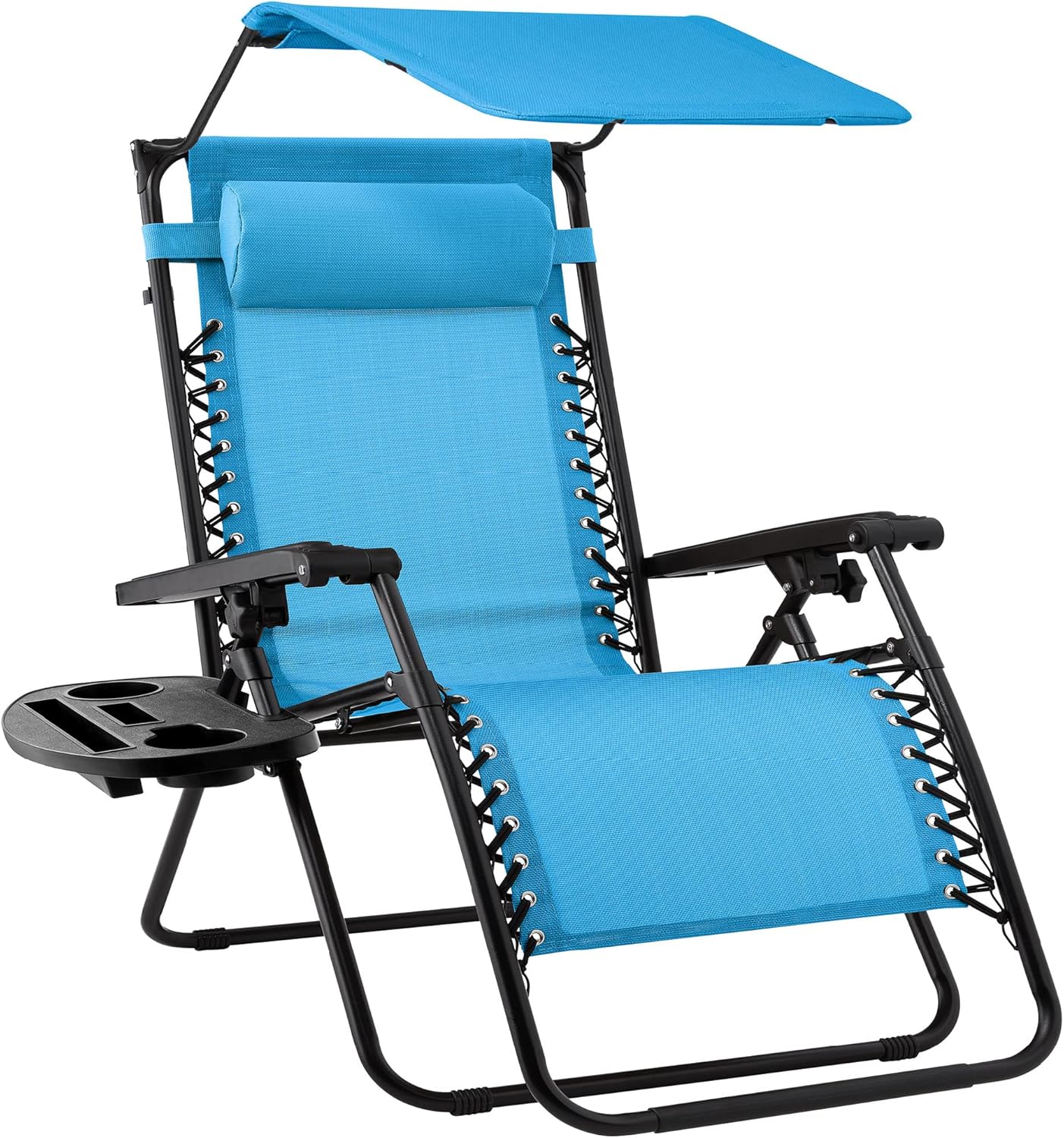 30" Oversized Zero Gravity Folding Lounge Chair with Adjustable Sun Canopy, Headrest & Side Tray for Patio & Outdoor Use