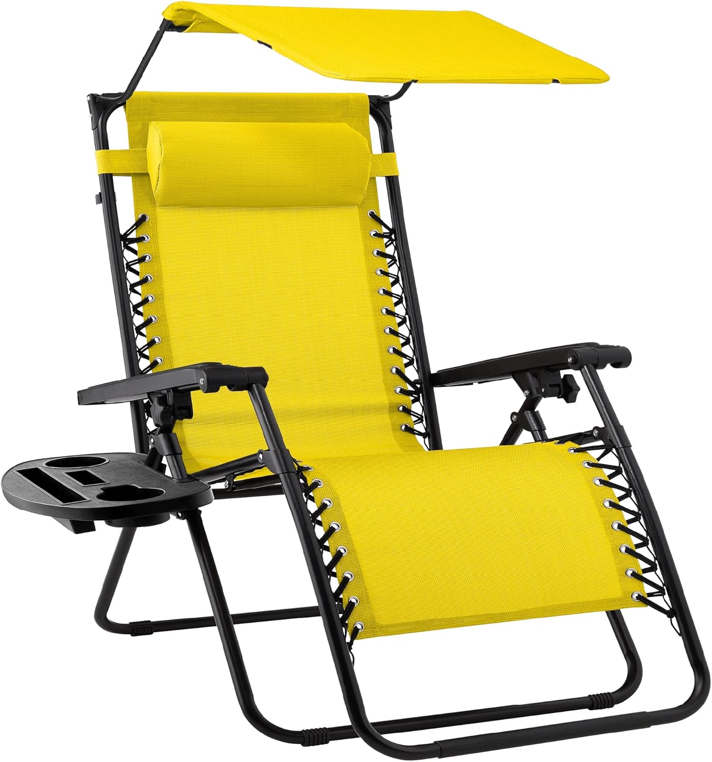30" Oversized Zero Gravity Folding Lounge Chair with Adjustable Sun Canopy, Headrest & Side Tray for Patio & Outdoor Use