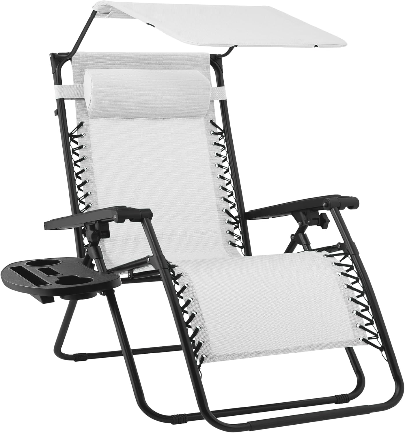30" Oversized Zero Gravity Folding Lounge Chair with Adjustable Sun Canopy, Headrest & Side Tray for Patio & Outdoor Use
