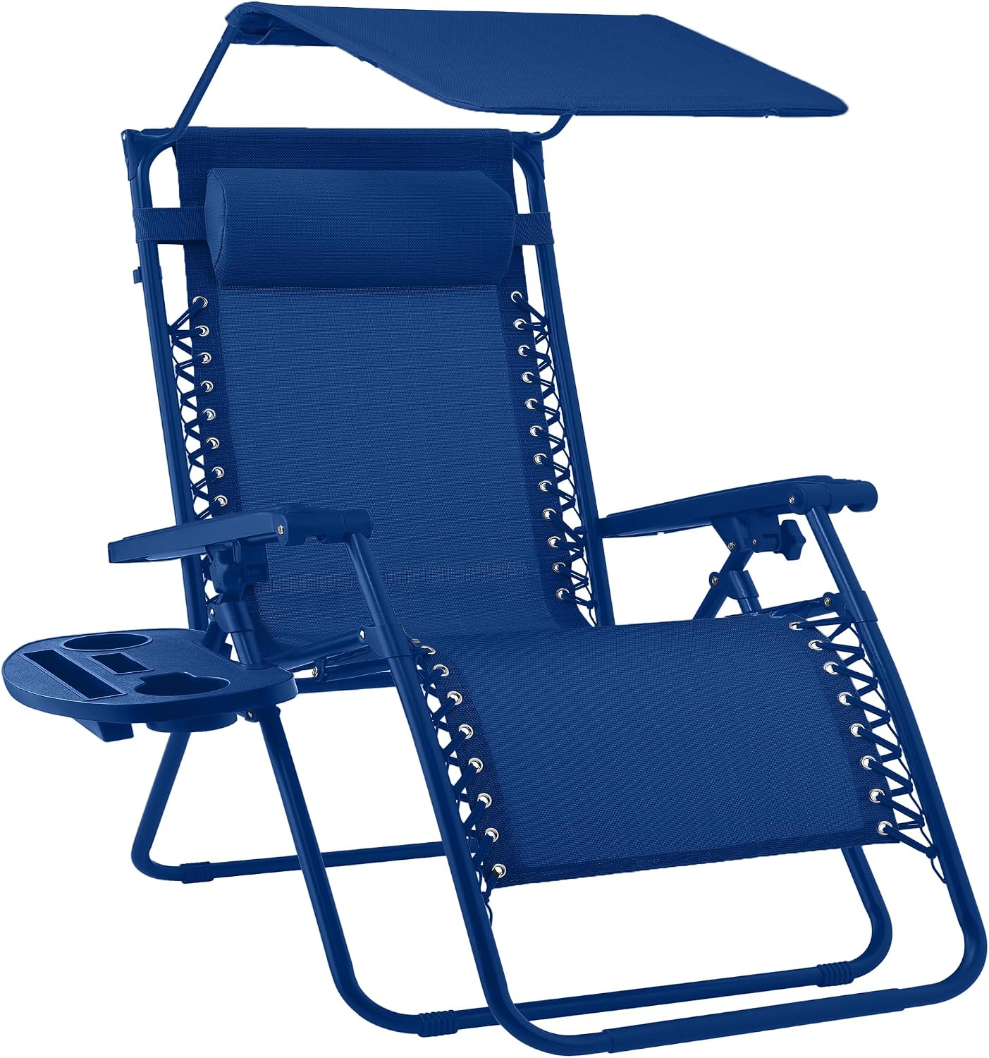 30" Oversized Zero Gravity Folding Lounge Chair with Adjustable Sun Canopy, Headrest & Side Tray for Patio & Outdoor Use