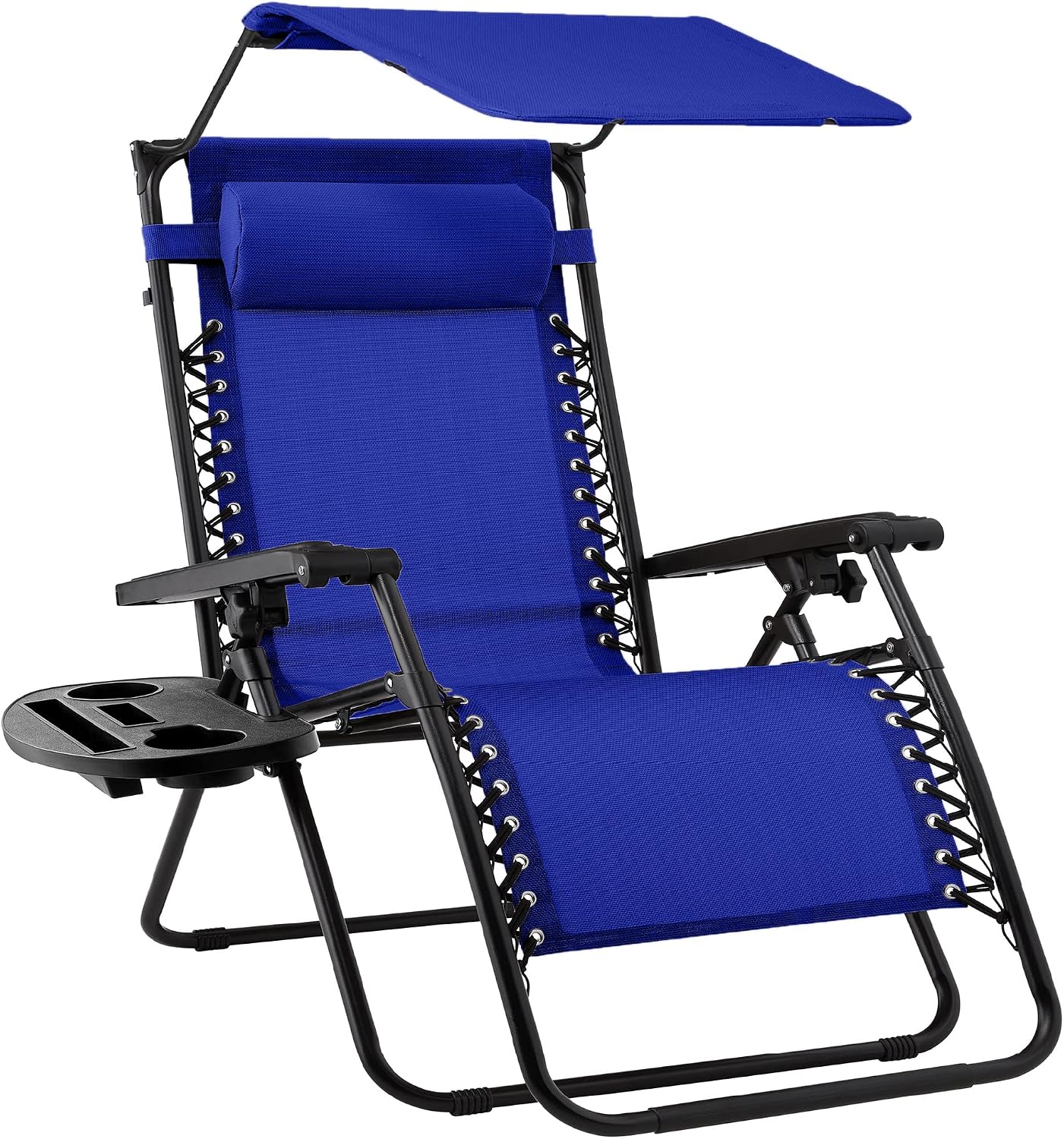 30" Oversized Zero Gravity Folding Lounge Chair with Adjustable Sun Canopy, Headrest & Side Tray for Patio & Outdoor Use