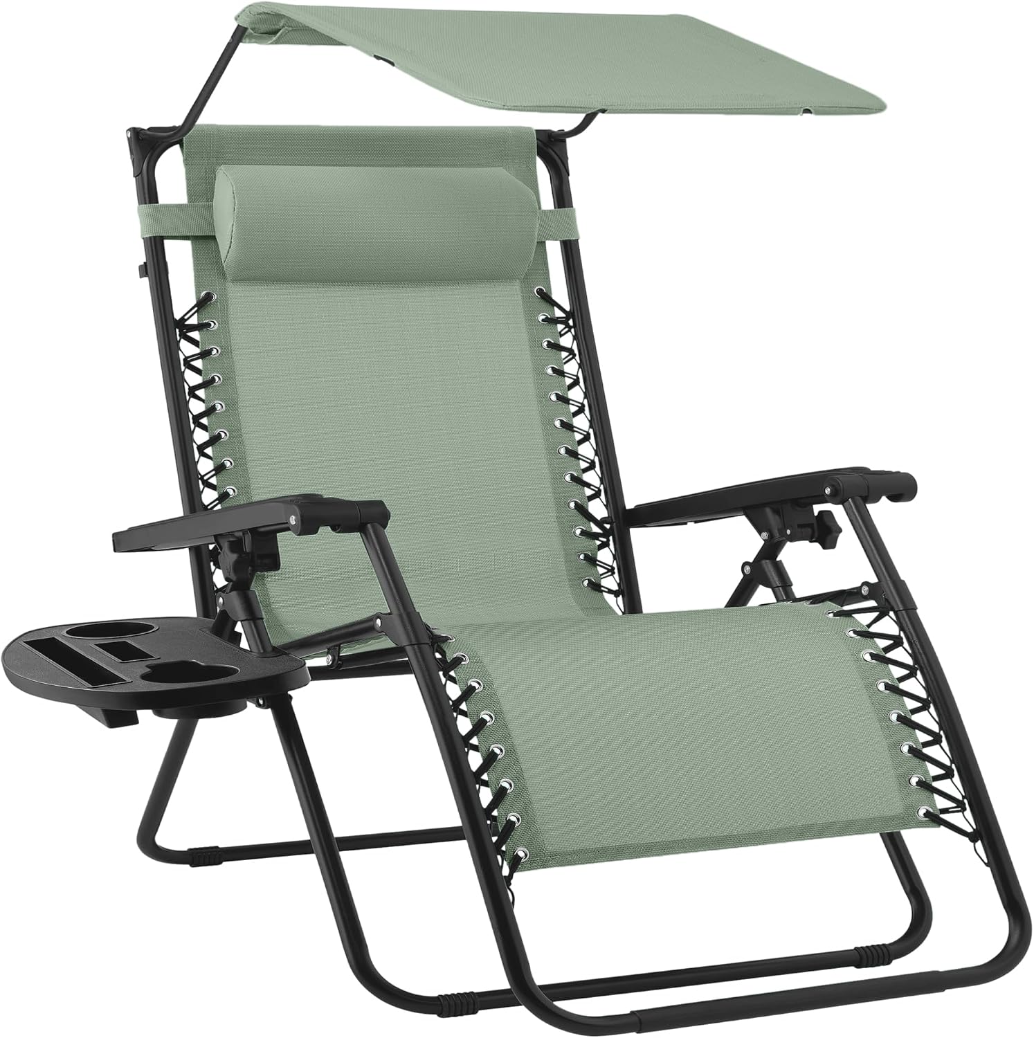 30" Oversized Zero Gravity Folding Lounge Chair with Adjustable Sun Canopy, Headrest & Side Tray for Patio & Outdoor Use