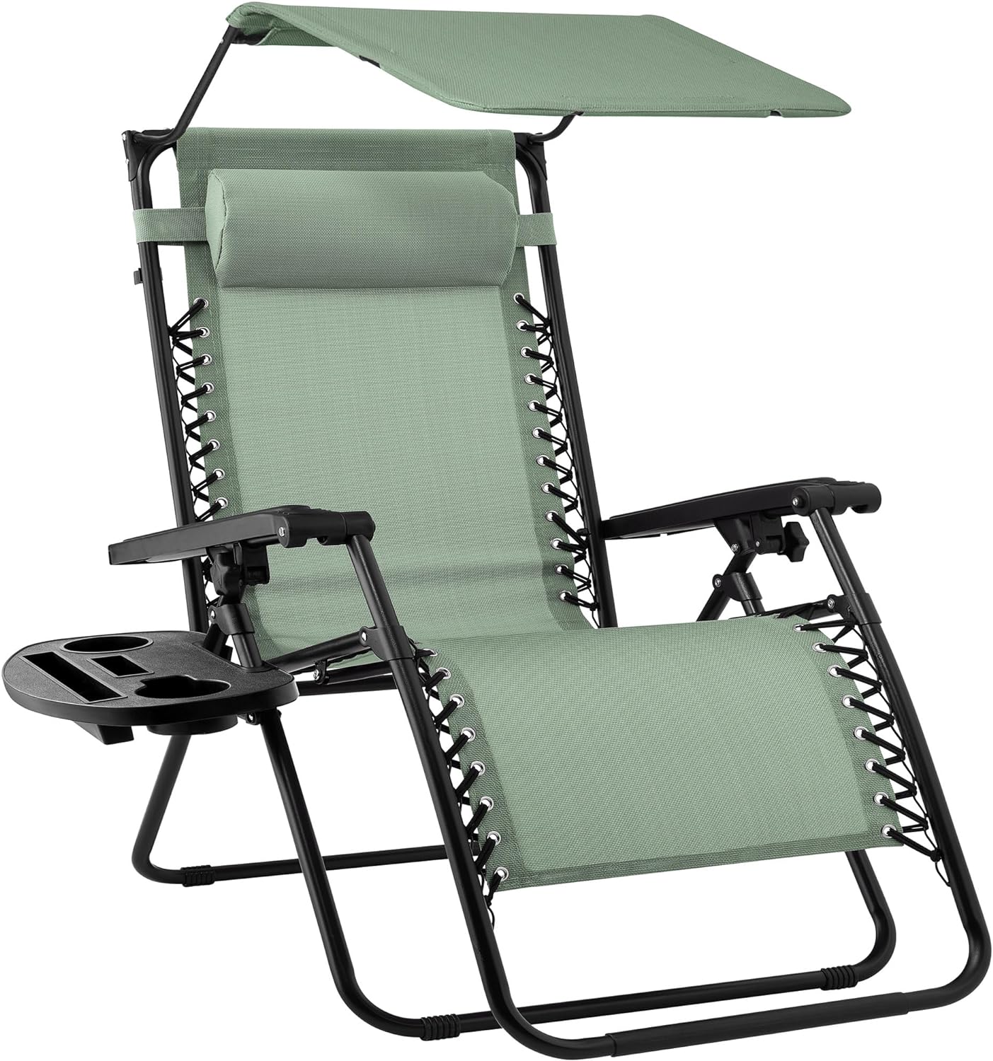 30" Oversized Zero Gravity Folding Lounge Chair with Adjustable Sun Canopy, Headrest & Side Tray for Patio & Outdoor Use