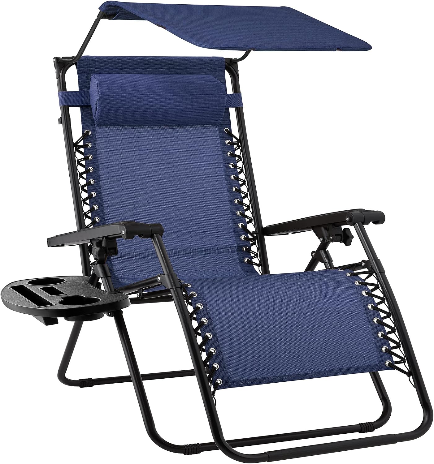 30" Oversized Zero Gravity Folding Lounge Chair with Adjustable Sun Canopy, Headrest & Side Tray for Patio & Outdoor Use