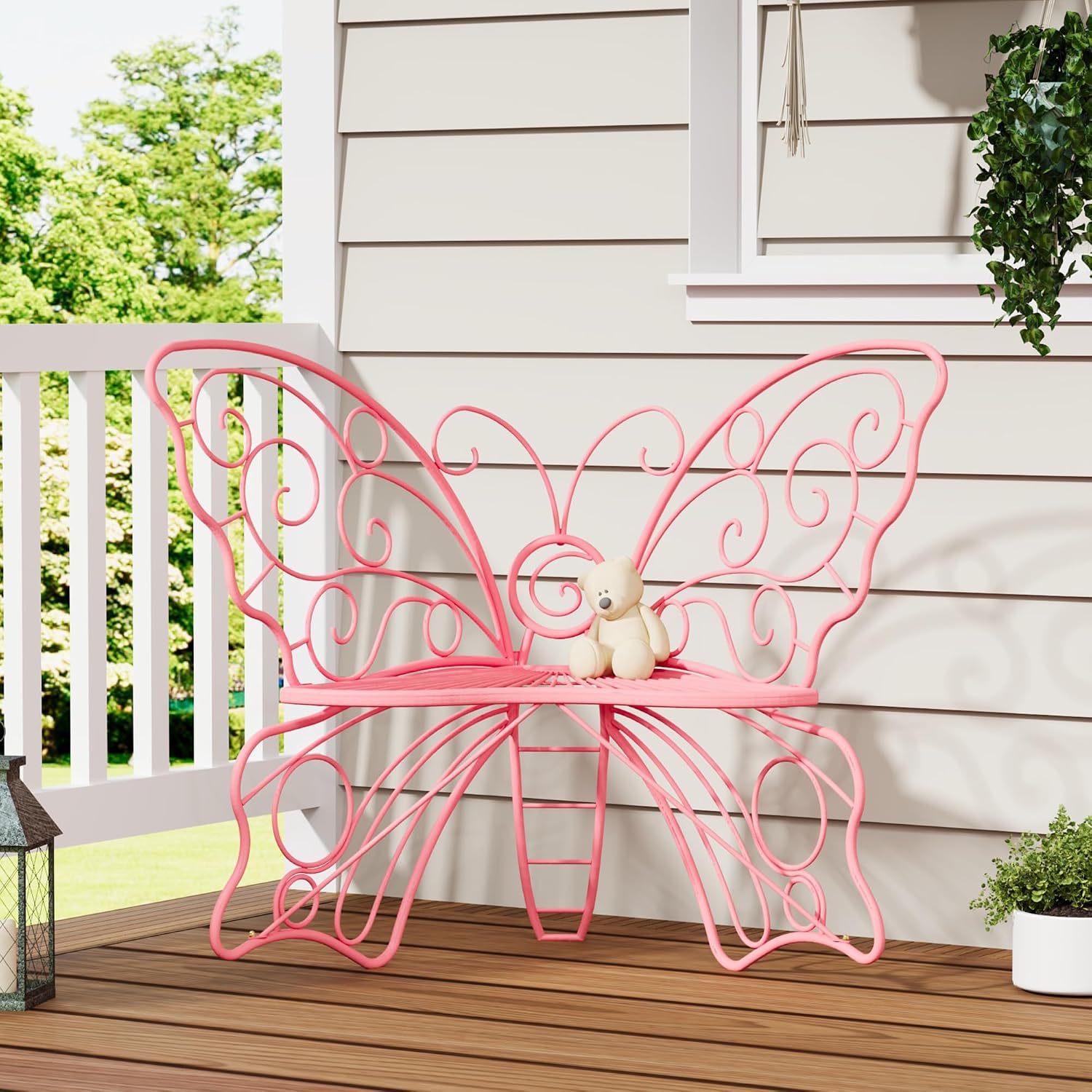 36" Metal Butterfly Garden Bench, Weatherproof Outdoor Patio Bench with Cast Iron Frame for Porch, Lawn, Yard & Balcony